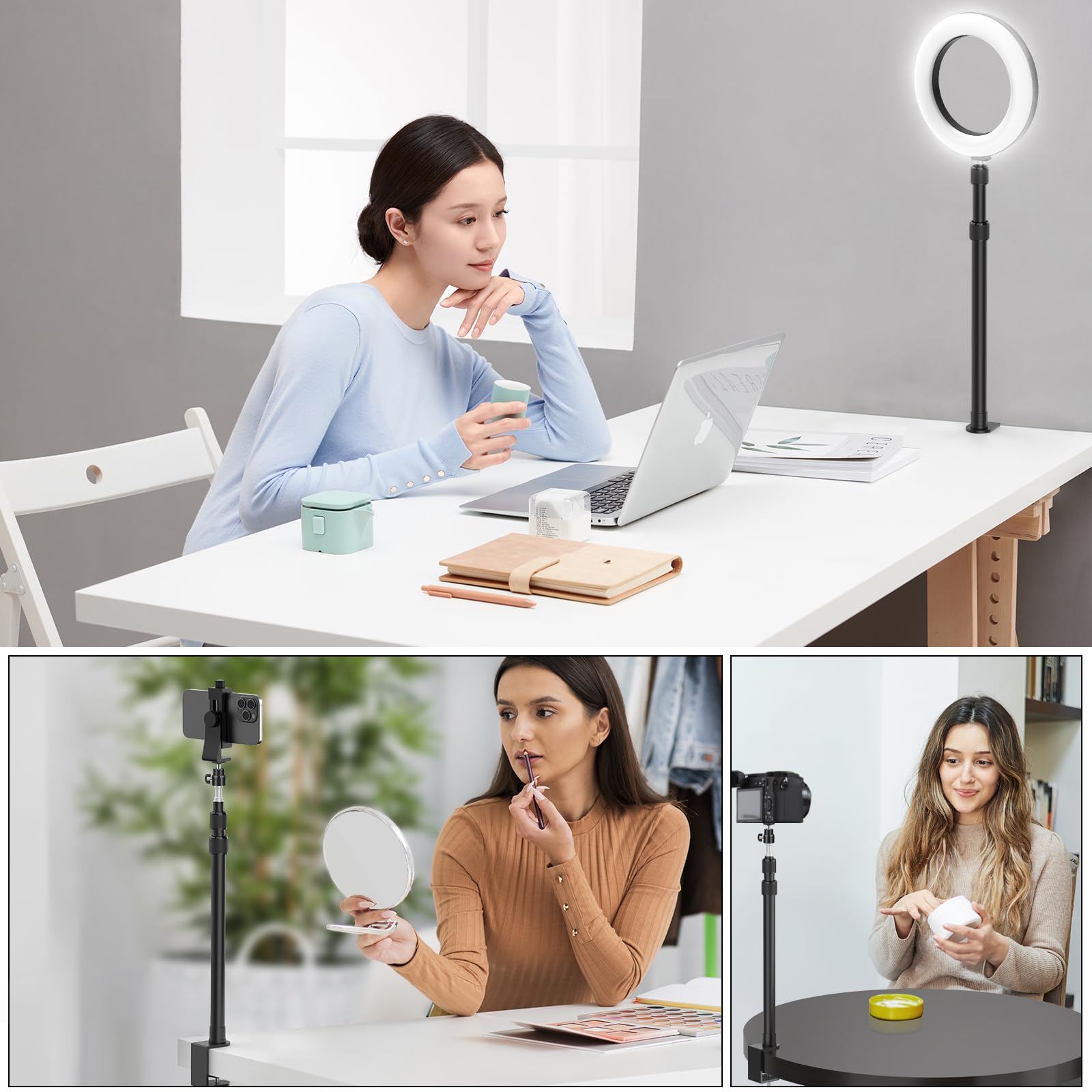 Altson 2 Pack Camera Desk Mount With 1/4" 3/8" Screws Ball Head Camera,17-41" Desk Camera Mount, Adjustable Aluminum Desktop Light Stand, For Dslr Camera, Ring Light