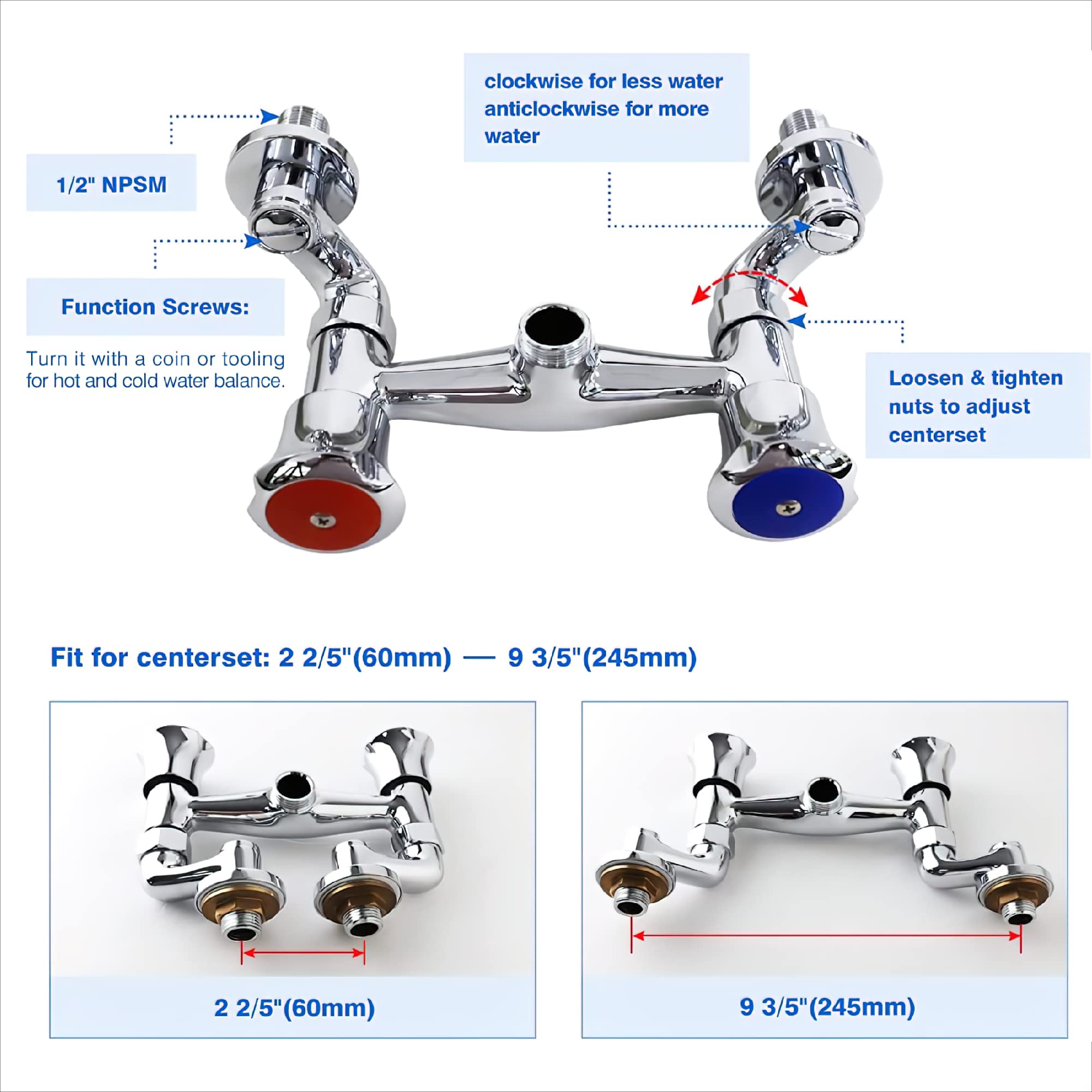 Ms Maxsen Wall Mount Commercial Kitchen Sink Faucet 4-8 Inch Adjustable Center Restaurant Kitchen Brass Mini Pre Rinse Unit,25'' Height With High Pressure Pull Down Spray And Add On Spout