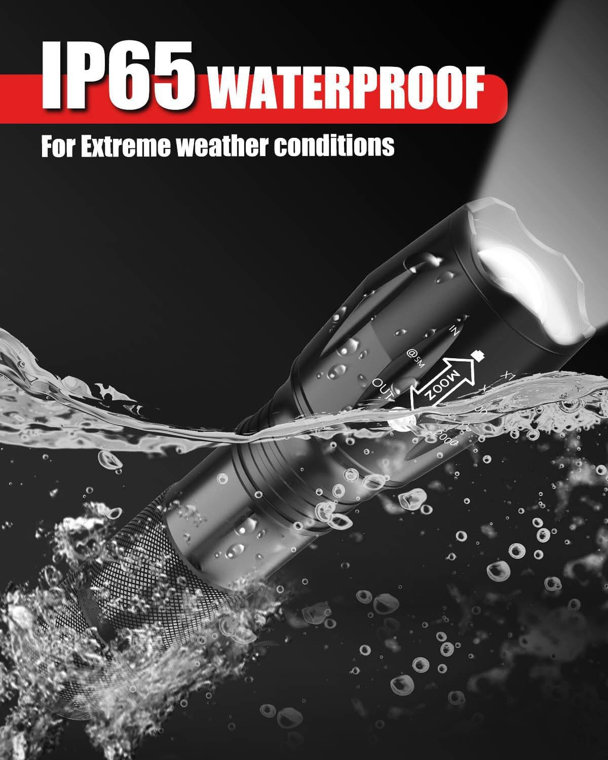 Lechou Tactical Flashlight Sc1010, 2000 Lumens Handheld Flash Lights, 5 Modes, Zoomable, High Power, Waterproof For Outdoor Camping Hiking, Led Flashlights For  Survival Emergency (2 Pack)