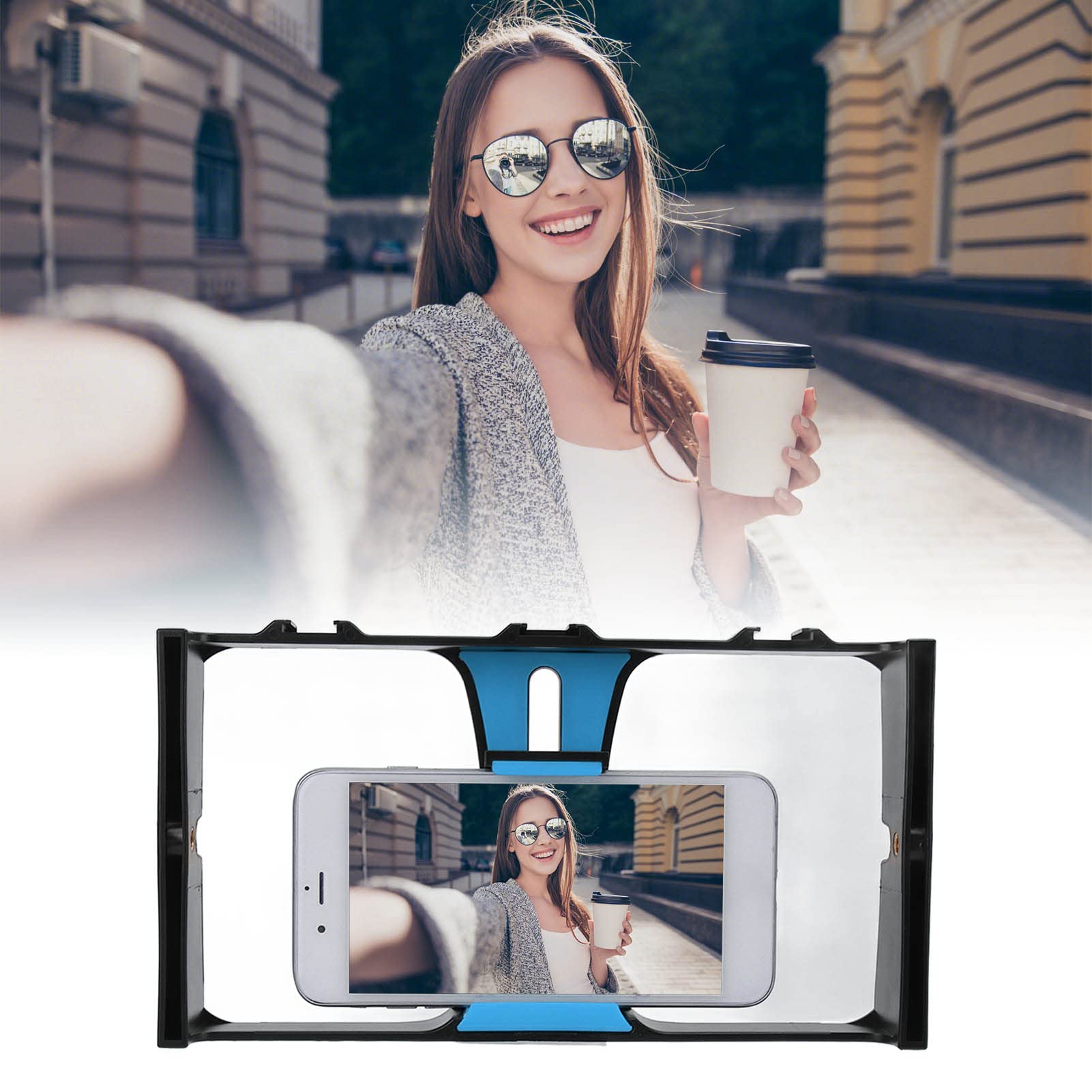 Vbestlife Smartphone Video Rig, 1/4 Inch Screw, Handheld Cell Phone Stabilizer, Phone Video Camera Cage, Support Microphone And Led Video Light, For Live Streaming Vlog(Blue)