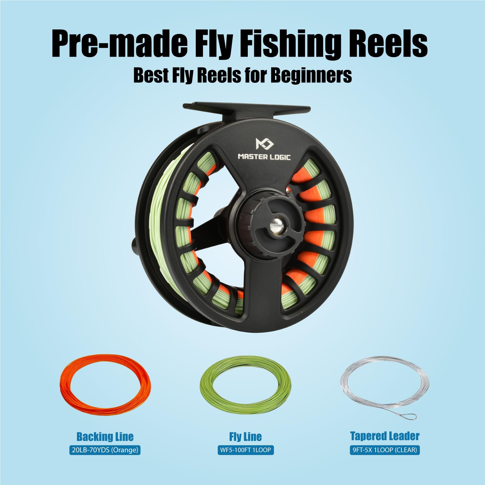 Master Logic Master One Fly Fishing Reel 5/6Wt, Quick Push Button Switch, Durable Pre-Loaded Fly Reel With Line Combo
