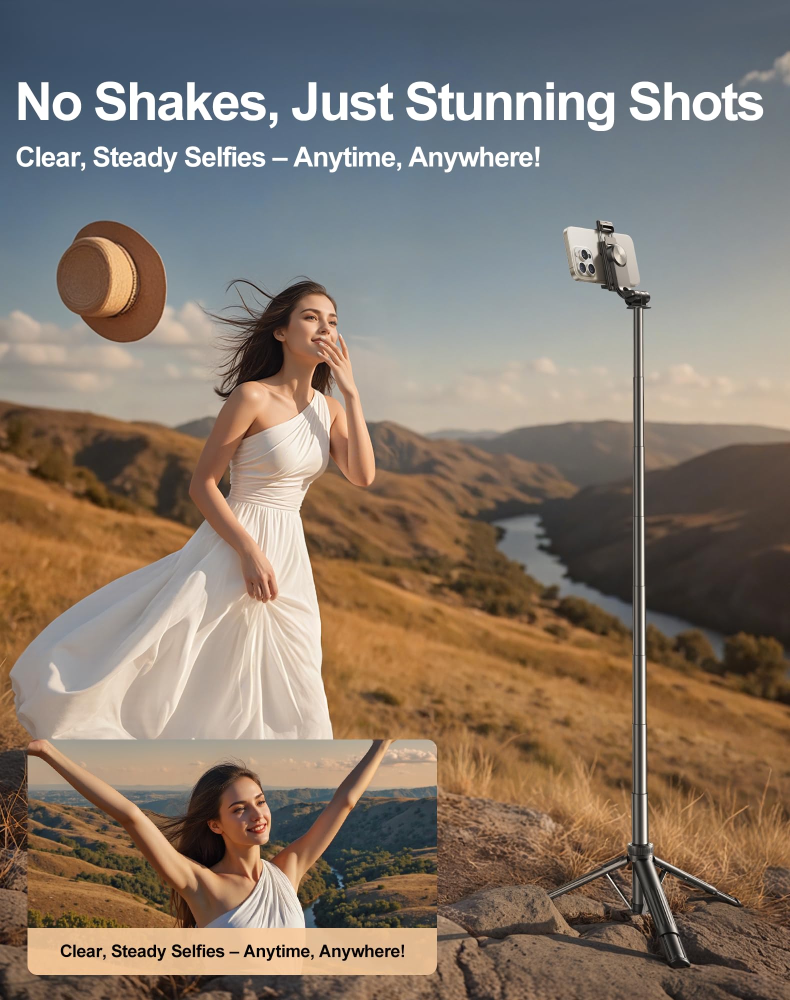 Atkttop Mini But 67'' Selfie Stick Tripod For Iphone Android Compact Stable Telescopic Legs With Remote Control 1/4 Extension Interface, Anti-Shake Stability (Black, M17)