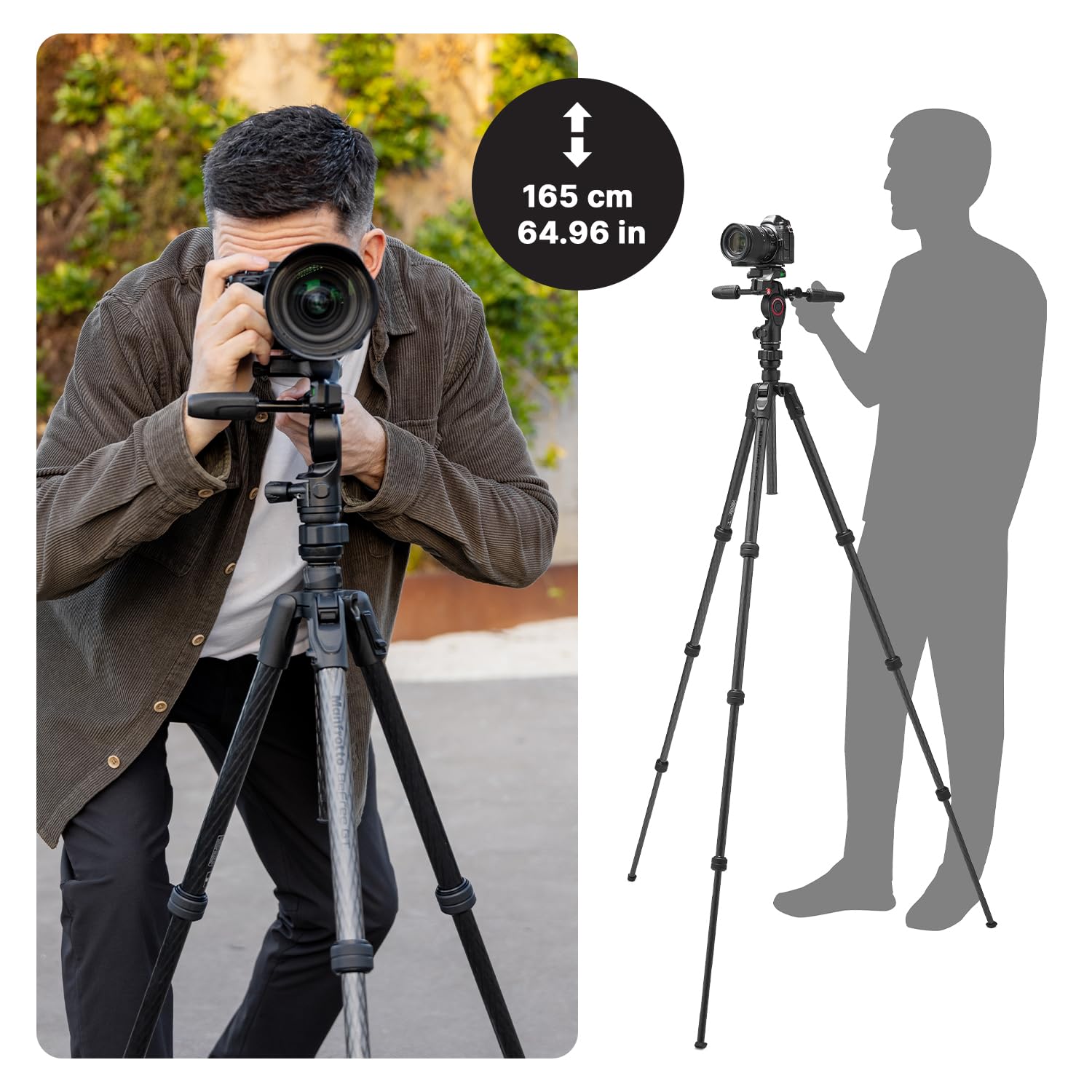 Manfrotto Be Gt Pro 4-Section Carbon Fiber Travel Tripod With 3-Way Pan/Tilt Head, Black