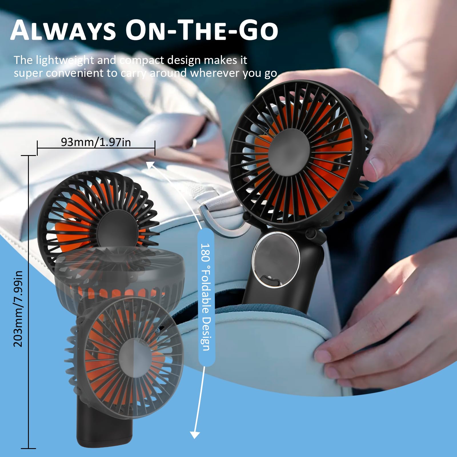 Portable Handheld Fan, Mini Desk Fan Rechargeable With Led Display, 180° Foldable Personal Fan