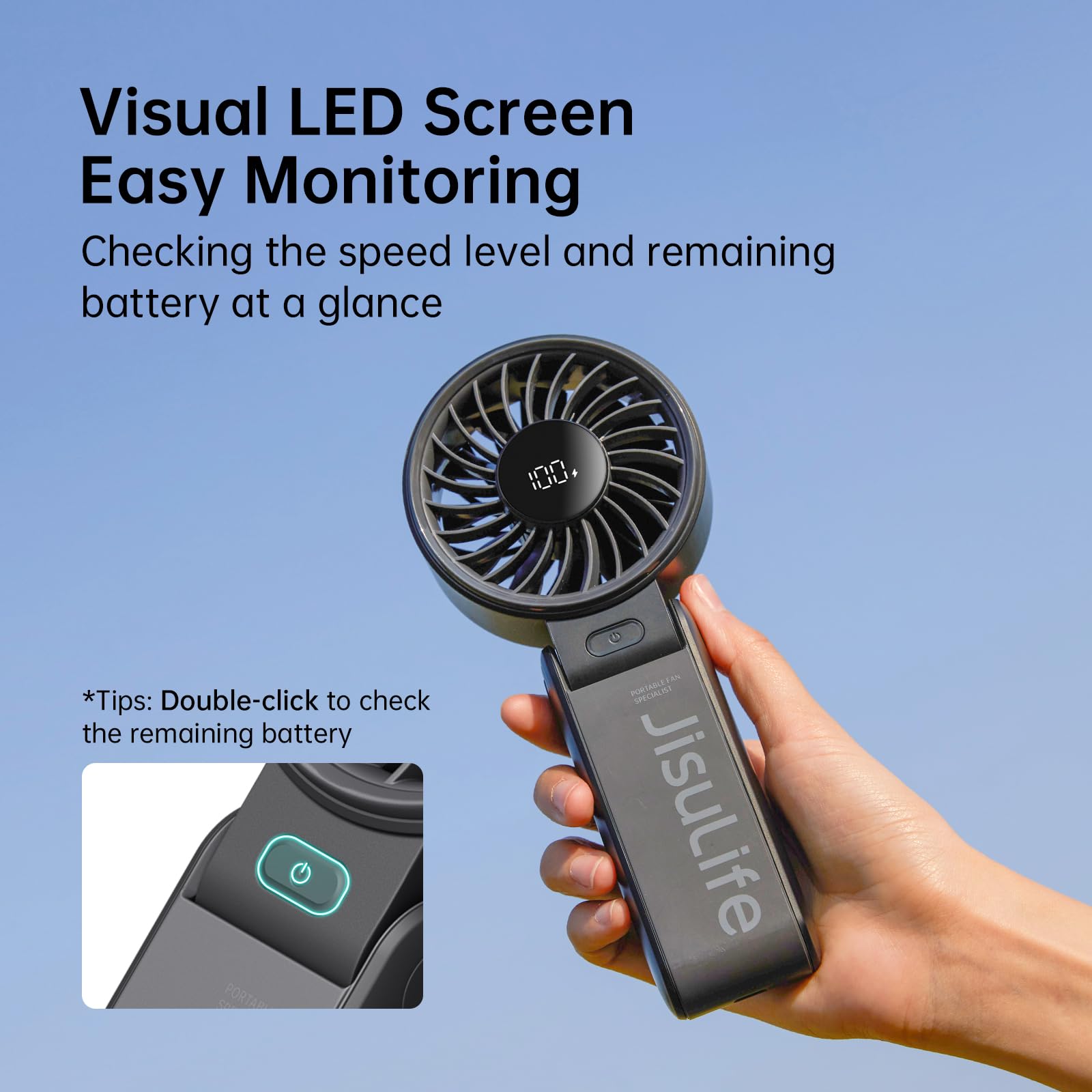 Jisulife Handheld Fan Life7 – Ultimate Flexibility: High-Power Motor, Led Display, 19.5 Hrs Cooling