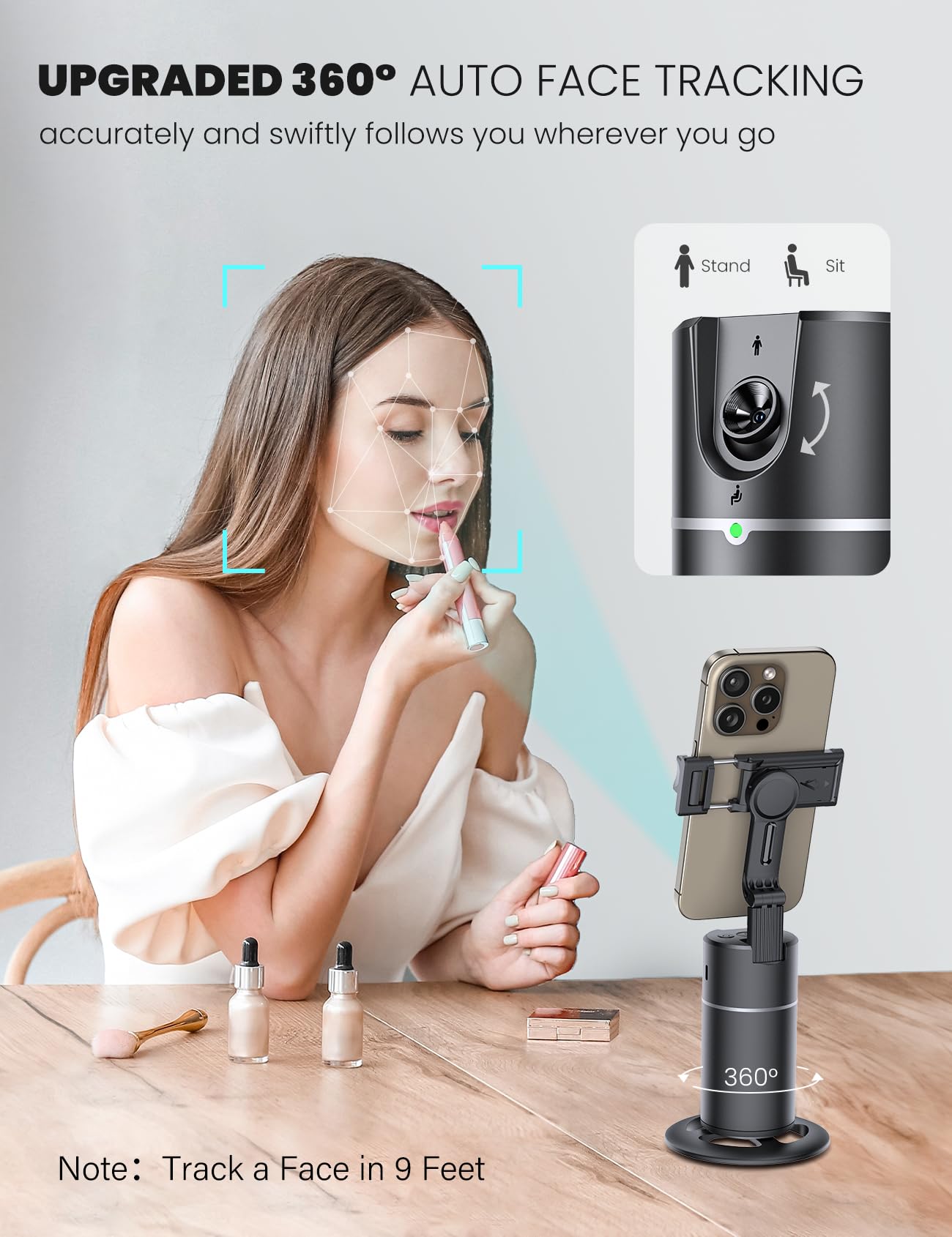 Anxre Auto Face Tracking Tripod 360 Rotationest Version No App Required Auto Face Tracking Tripod For Cell Phone Rotating Compatible With 4''-7'' Iphone Android Phone Holder For Vlog Live Stream