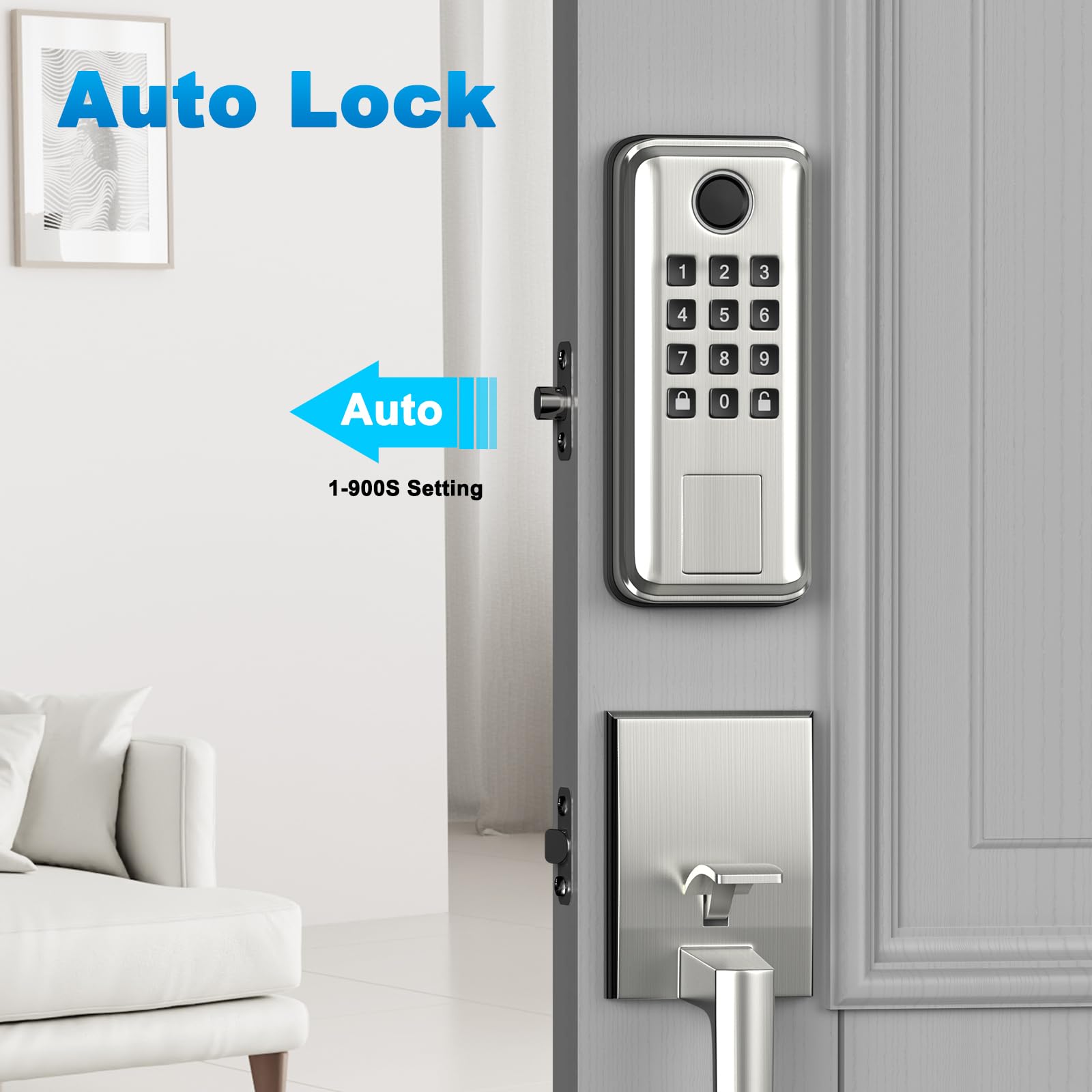 Seveko Keyless Entry Door Lock, Smart Locks For Front Door With Handle, Fingerprint Front Door Lock Set With App Control, Keypad Deadbolt Door Locks, Smart Lock Compatible With Alexa, Satin Nickel