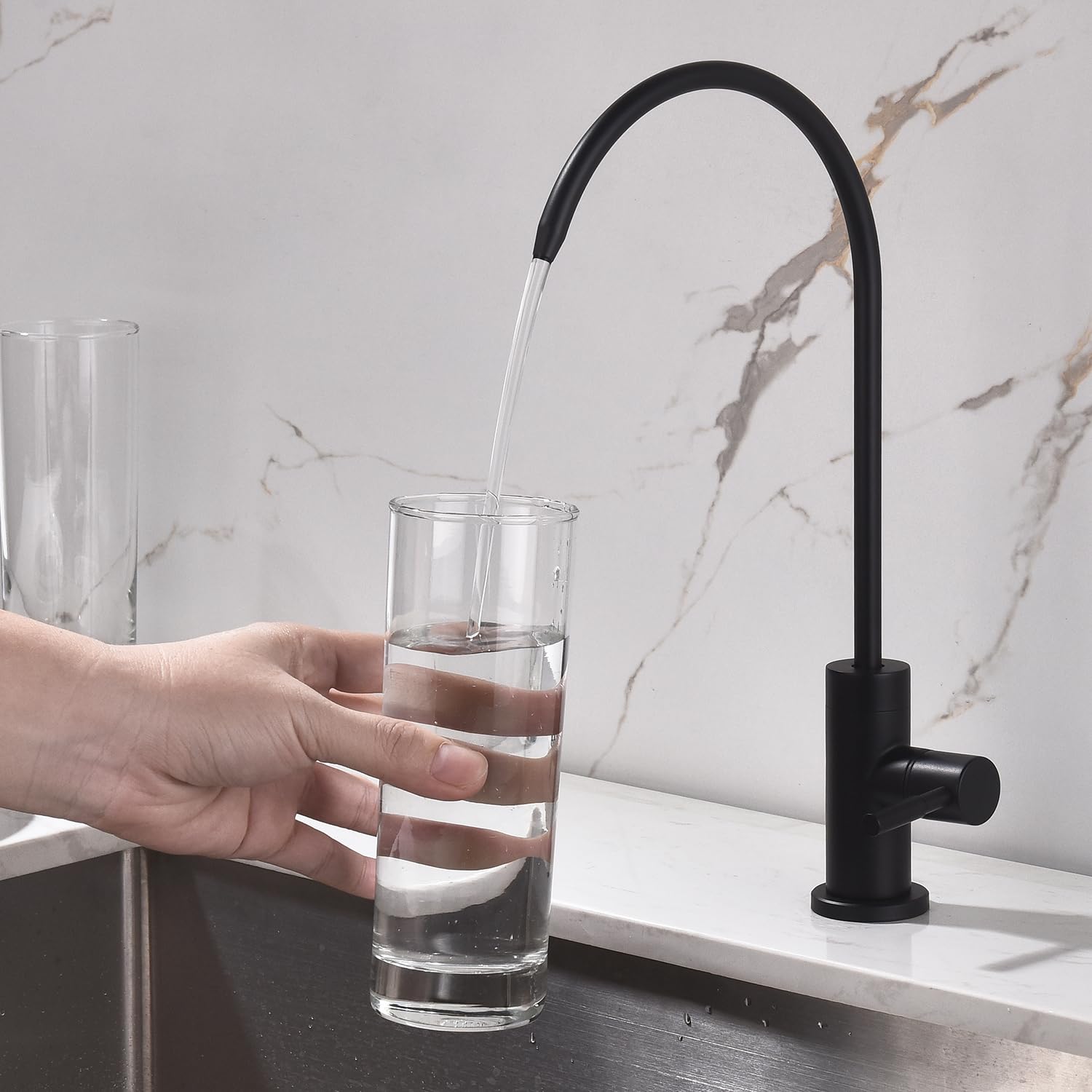 Deokxz Matte Black Drinking Water Filter Faucet For Kitchen Sink Reverse Osmosis Ro System, Lead- Sus Stainless Steel With Brass Finish (Matte Black)