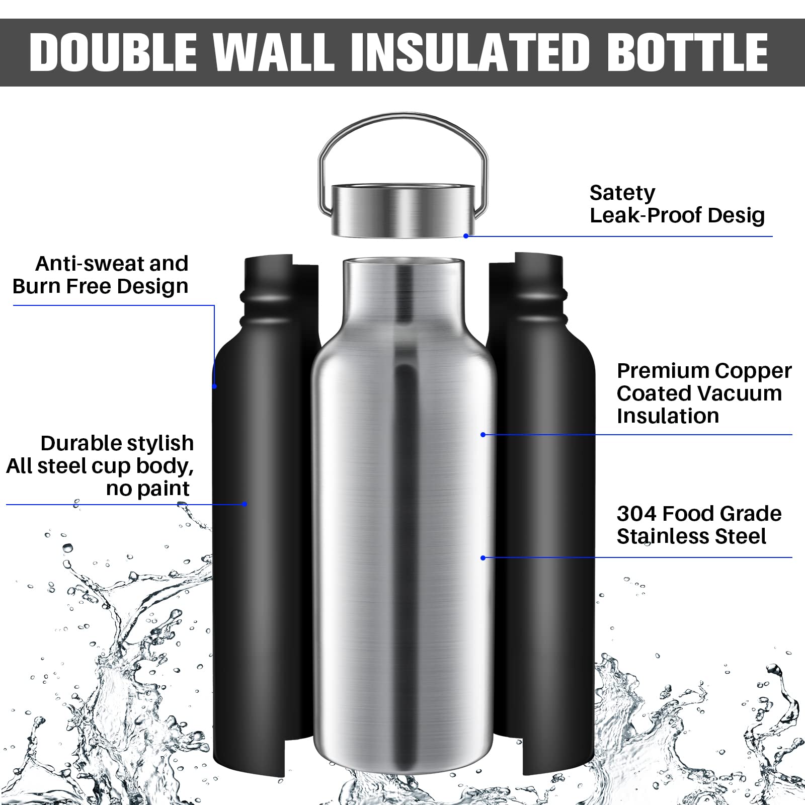 10 Pack 17Oz Stainless Steel Sports Water Bottle Double Wall Insulated Bottle With Handle