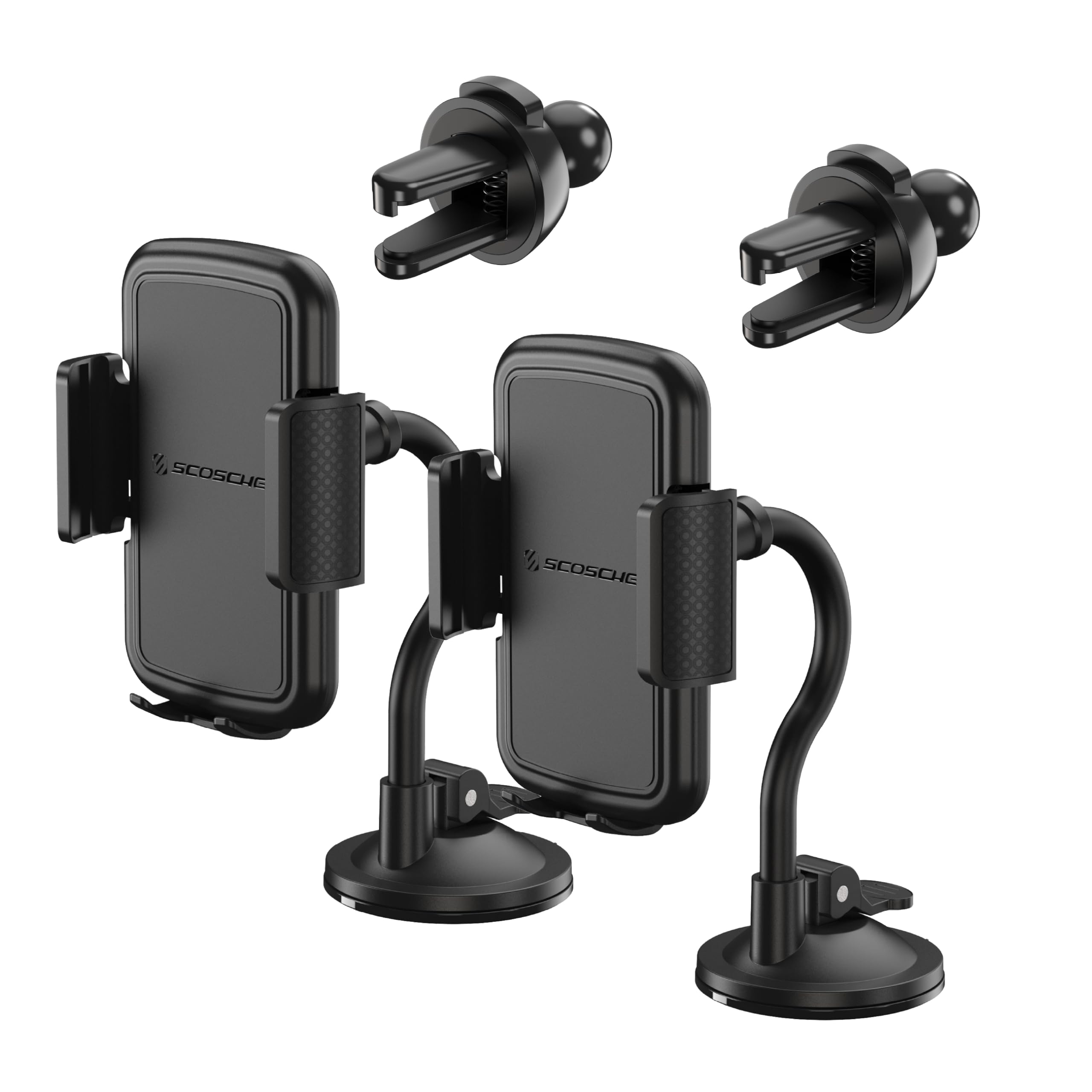 Scosche Suhvwdl-2Xces0 Universal Phone Mount, Rotatable Hands- Car Air Vent/Dashboard/Windshield Suction Cup Phone Holder Stand Compatible With Iphone 16/15/14/13/12 Series, Android (Pack Of 2)