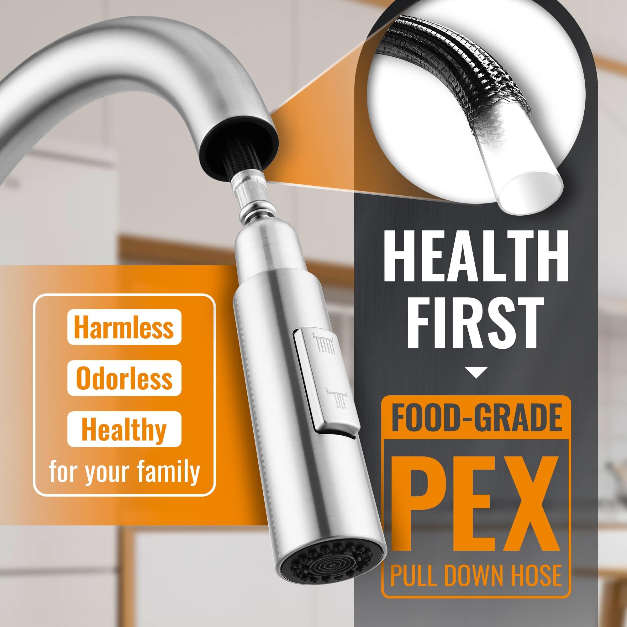 Appaso Kitchen Faucet With Pull Down Sprayer Brushed Nickel, Single-Handle High Arc Swan-Neck Modern Kitchen Sink Faucet With Optional Deck Plate Stainless Steel, Silver