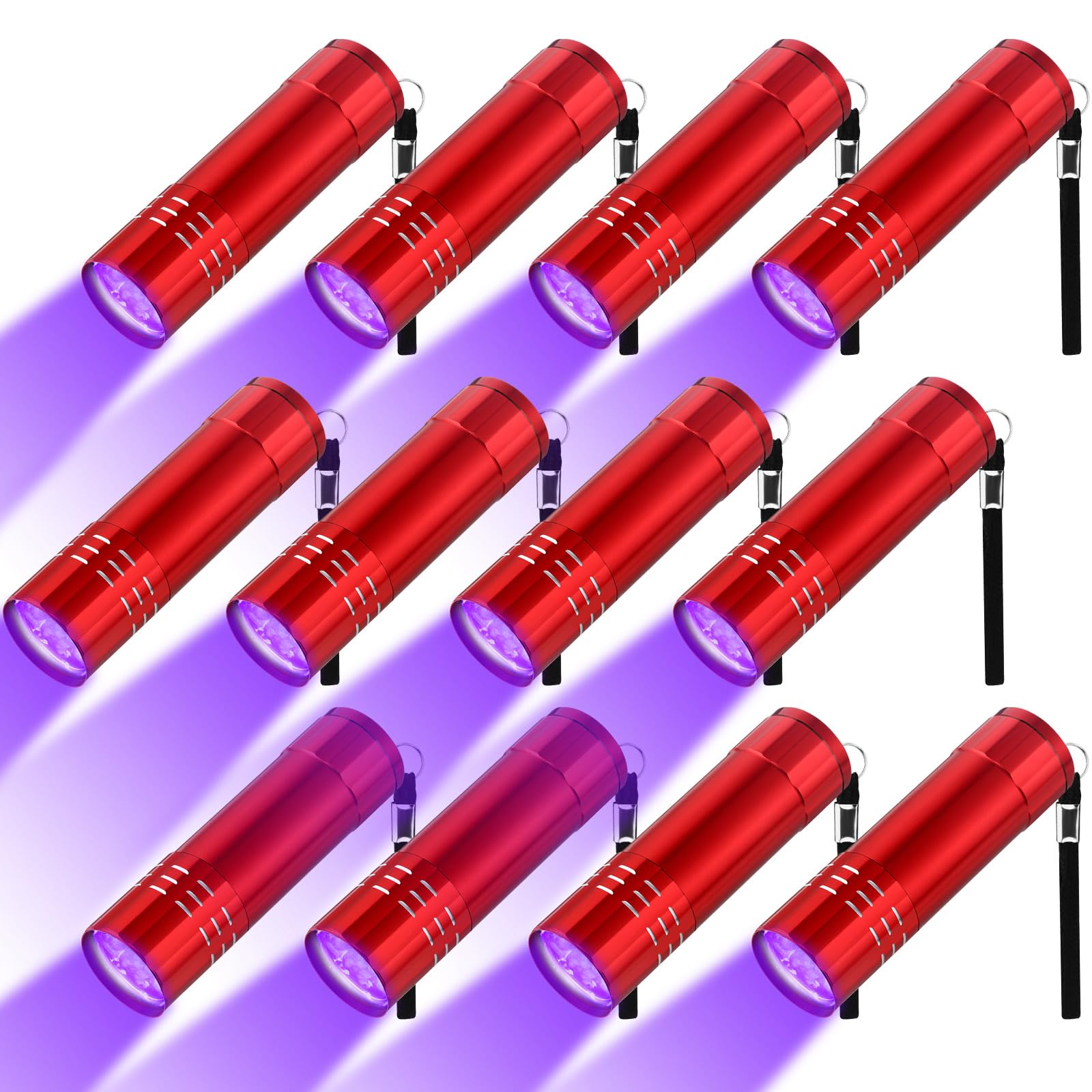 Riakrum 12 Pieces Blacklight Flashlights Led Uv Handheld Mini Light Flashlight Small Portable Detector 395Nm 9 Led Light, Not Included Battery(Red)