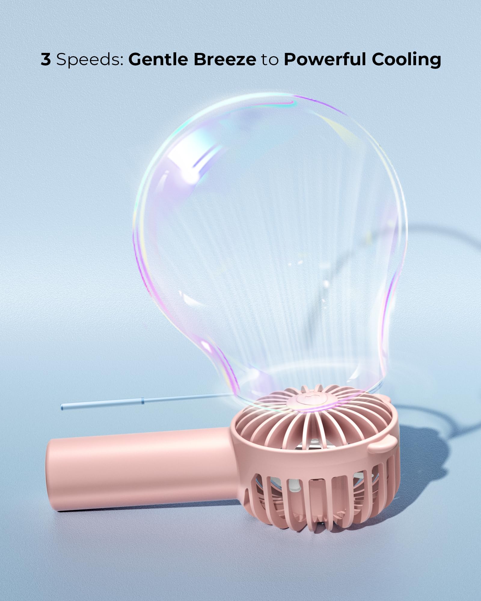 Mini Portable Fan, Handheld Fan with 3 Speeds for 2000mAh Battery USB-C Rechargeable, 3-Speed Quiet Operation, Stylish for Outdoors & Travel
