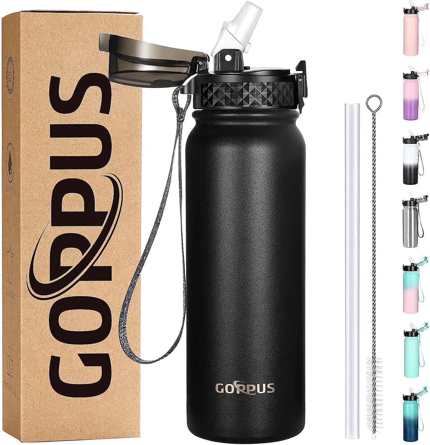 Goppus 20Oz Insulated Stainless Steel Water Bottle With Straw Lid Reusable Leakproof Water Flask