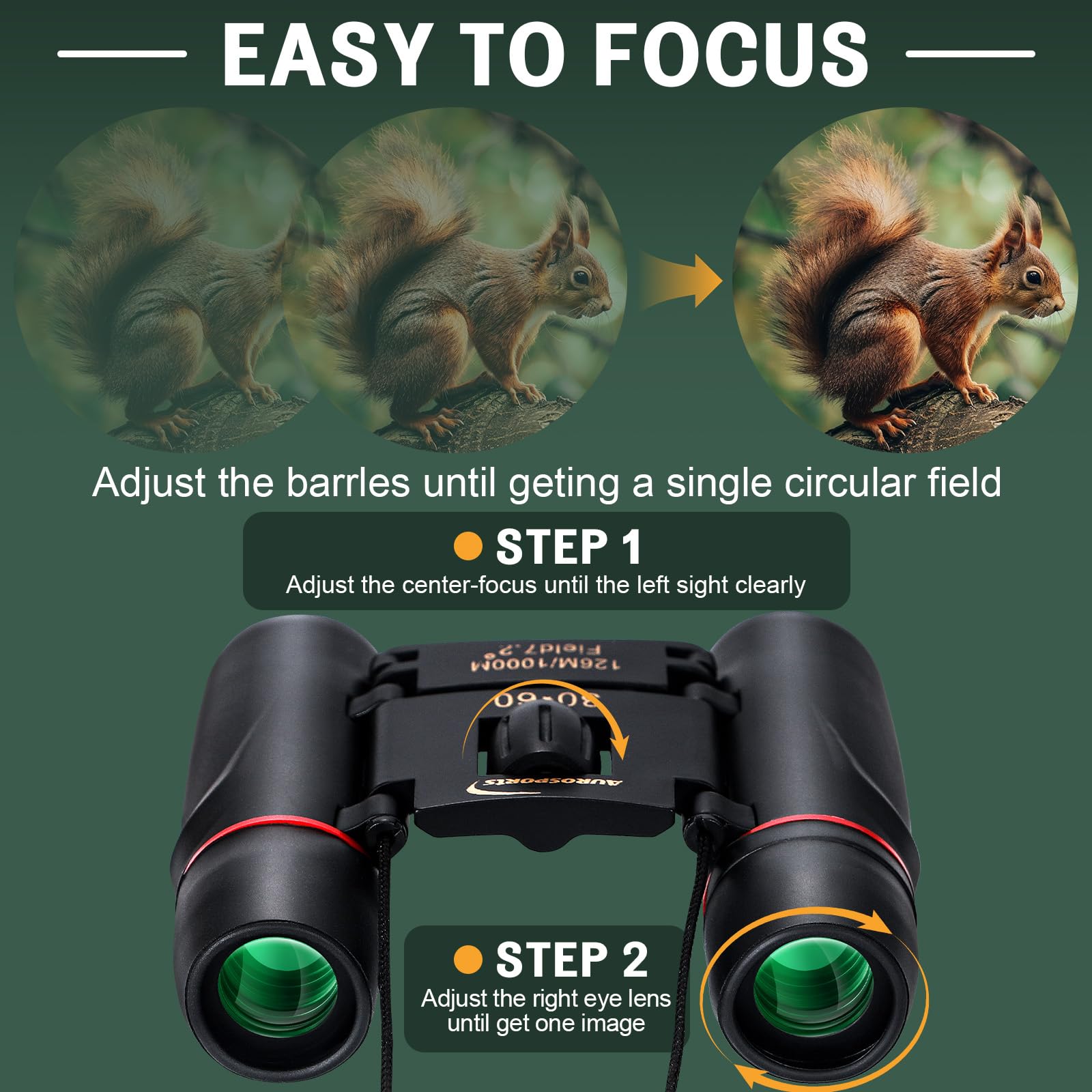 Aurosports 30X60 Small Binoculars For Adults Folding Bird Watching - Mini Compact Binocular For Kids High Power Easy Focus Binoculars For Travel Hunting