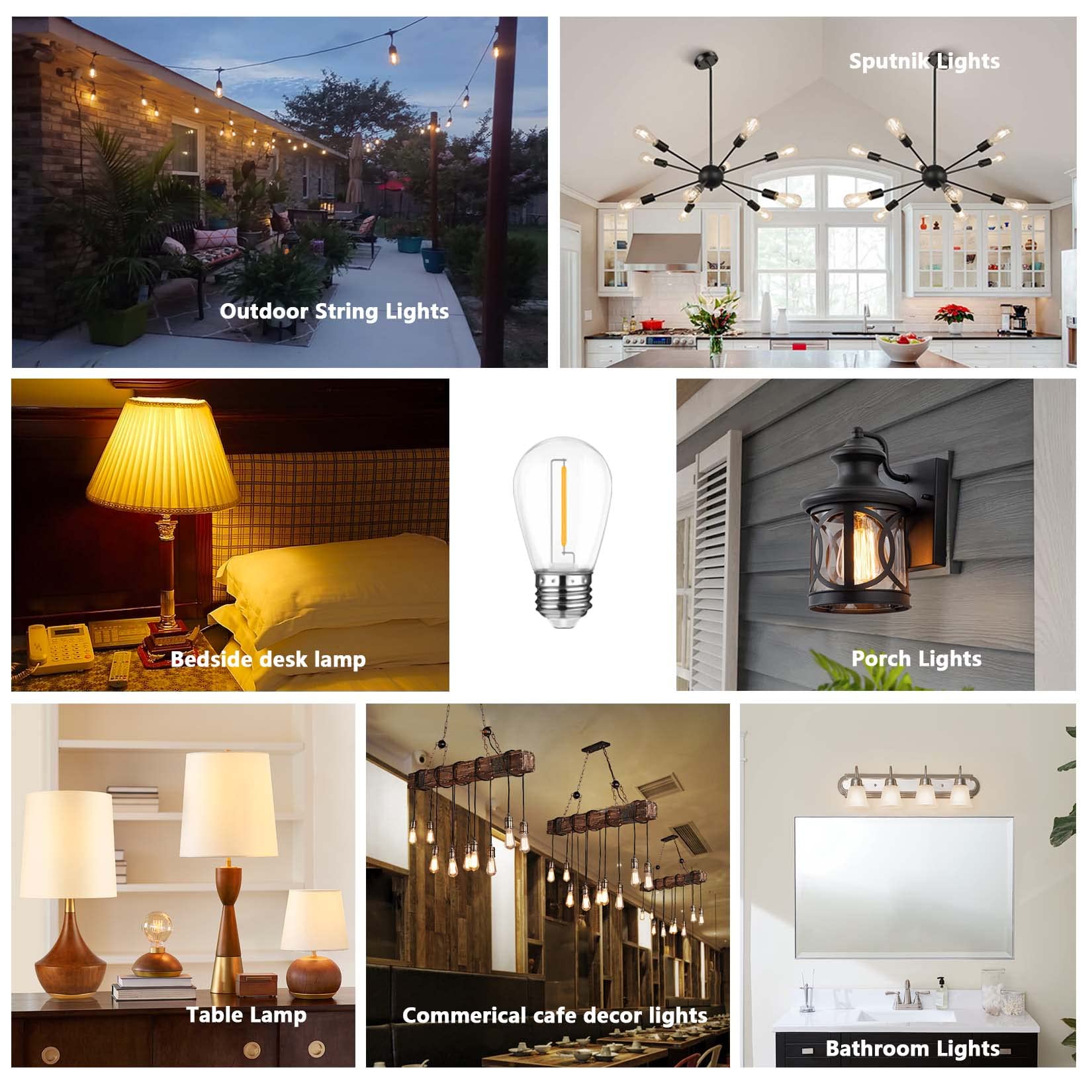 Skeerei 15Pack S14 Led String Light Bulbs, Replacement Bulbs For Outdoor String Lights, Shatterproof Edison Bulbs 1W 80Lmequivalent To 11W Incandescent, E26 Base,2200K Warm White