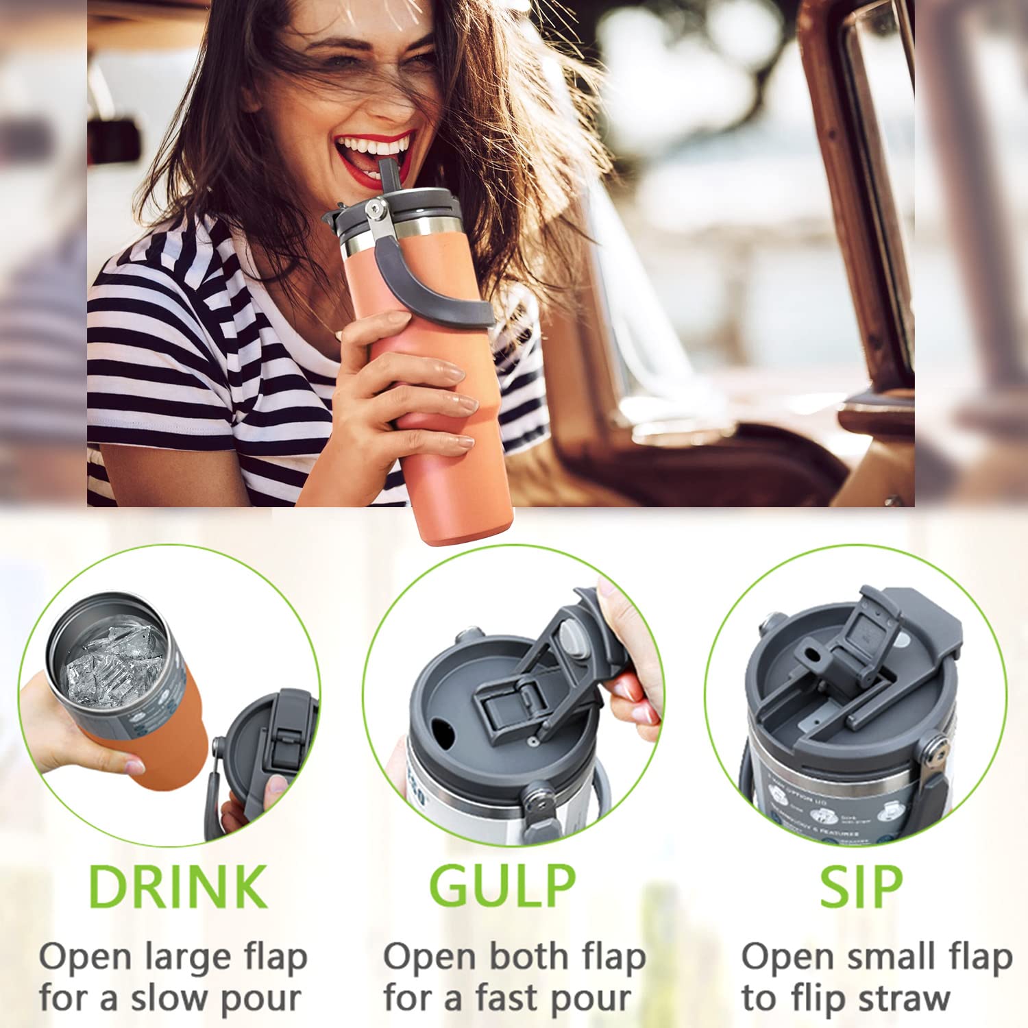 30 Oz Tumbler With 2-In-1 Lid And Straw, Vacuum Insulated Water Bottle With Handle, Double Wall