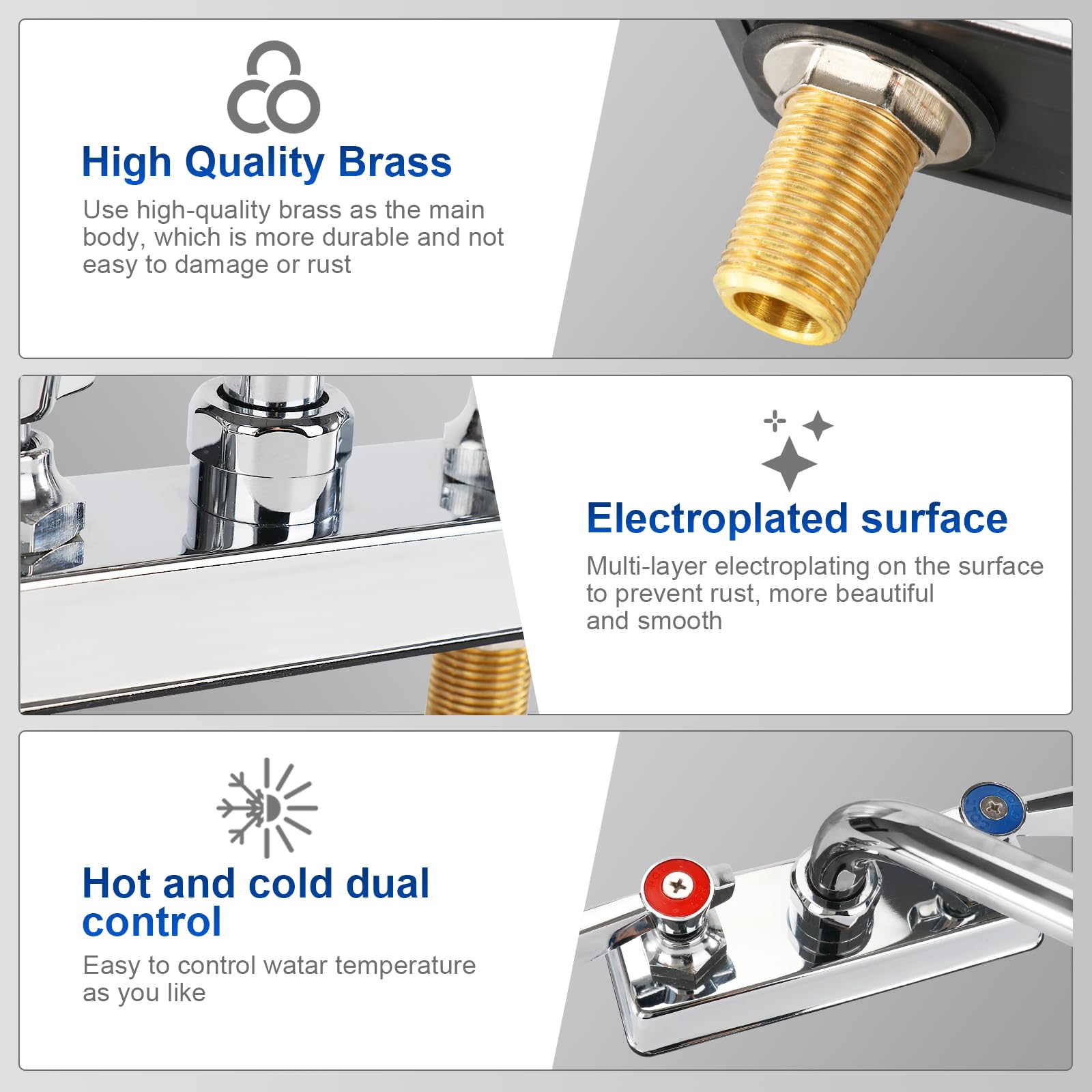 Zkdausdo Leak- Commercial Bar Sink Faucet 4" Center With Ceramic Valve, Deck Mount Hand Sink Faucet With 3-1/2" Gooseneck Spout, Dual Lever Handles, Brass Constructed, Commercial Grade