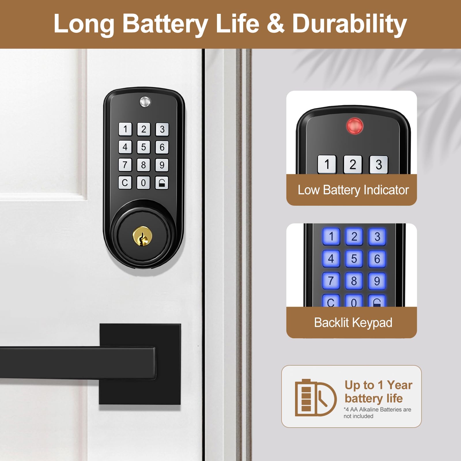 Dinstech Keyless Entry Door Lock With 2 Lever Handles, Electronic Keypad Deadbolt, Auto-Locking, Anti-Peeping Password, Front Door Handle Sets, Easy Installation Design, Matte Black