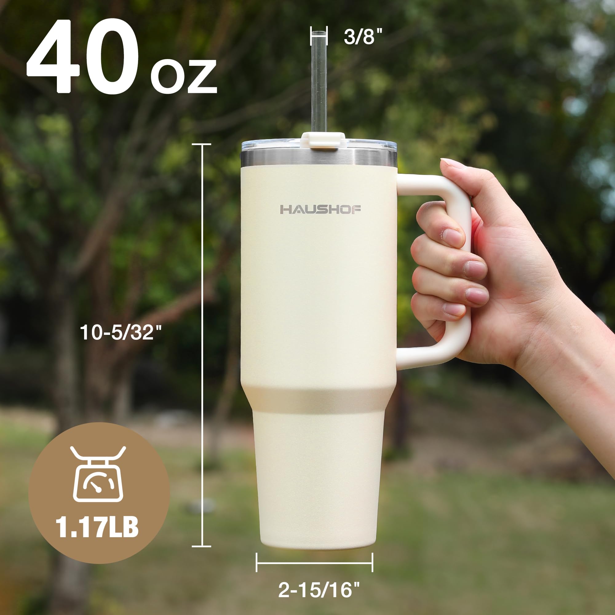 Haushof 40 Oz Tumbler With Handle And Straw, Insulated Stainless Steel Coffee Tumbler