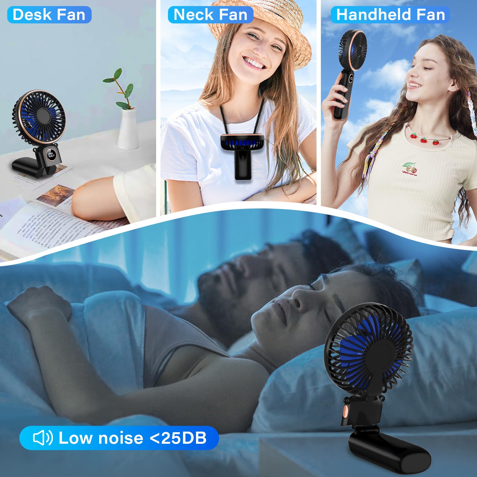Portable Handheld Fan 5200Mah Usb Rechargeable, 180° Foldable Electric Personal Small Mini Hand Held