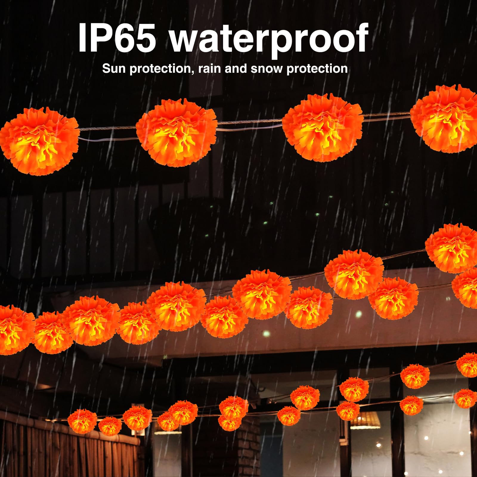 X-Giftkey Solar Marigold String Lights For Halloween Garland Decorations Outdoor,19Ft 30Led Marigold Flowers Halloween Lights,Solar Halloween String Lights For Porch Window Yard Garland Decor