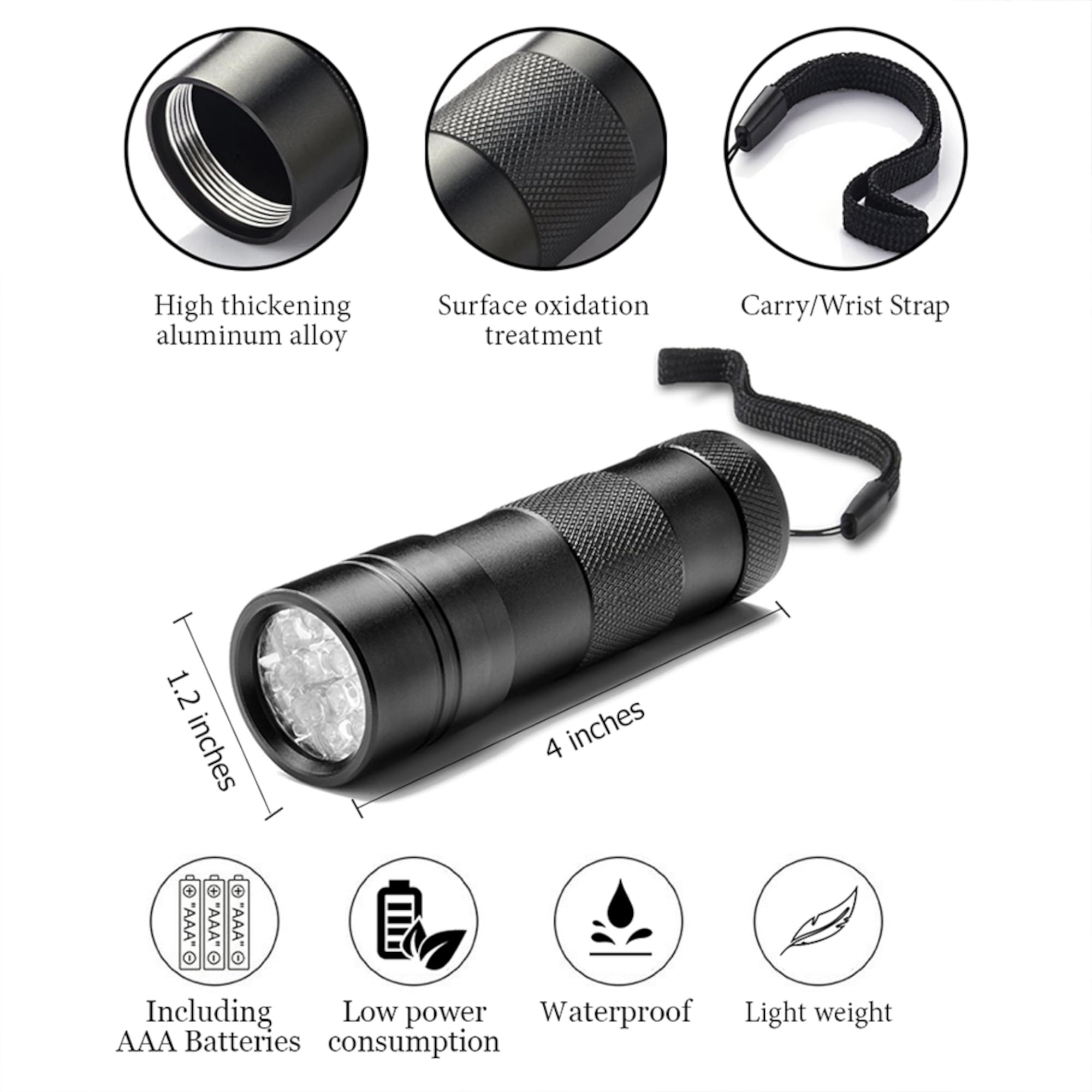 Jor Uv Flashlight With Aaa Batteries, Pet Pee & Stain Detector, Black Ultra Violet Mini Handheld Light, Spots Invisible Stains, Aluminum Alloy, Multifunctional