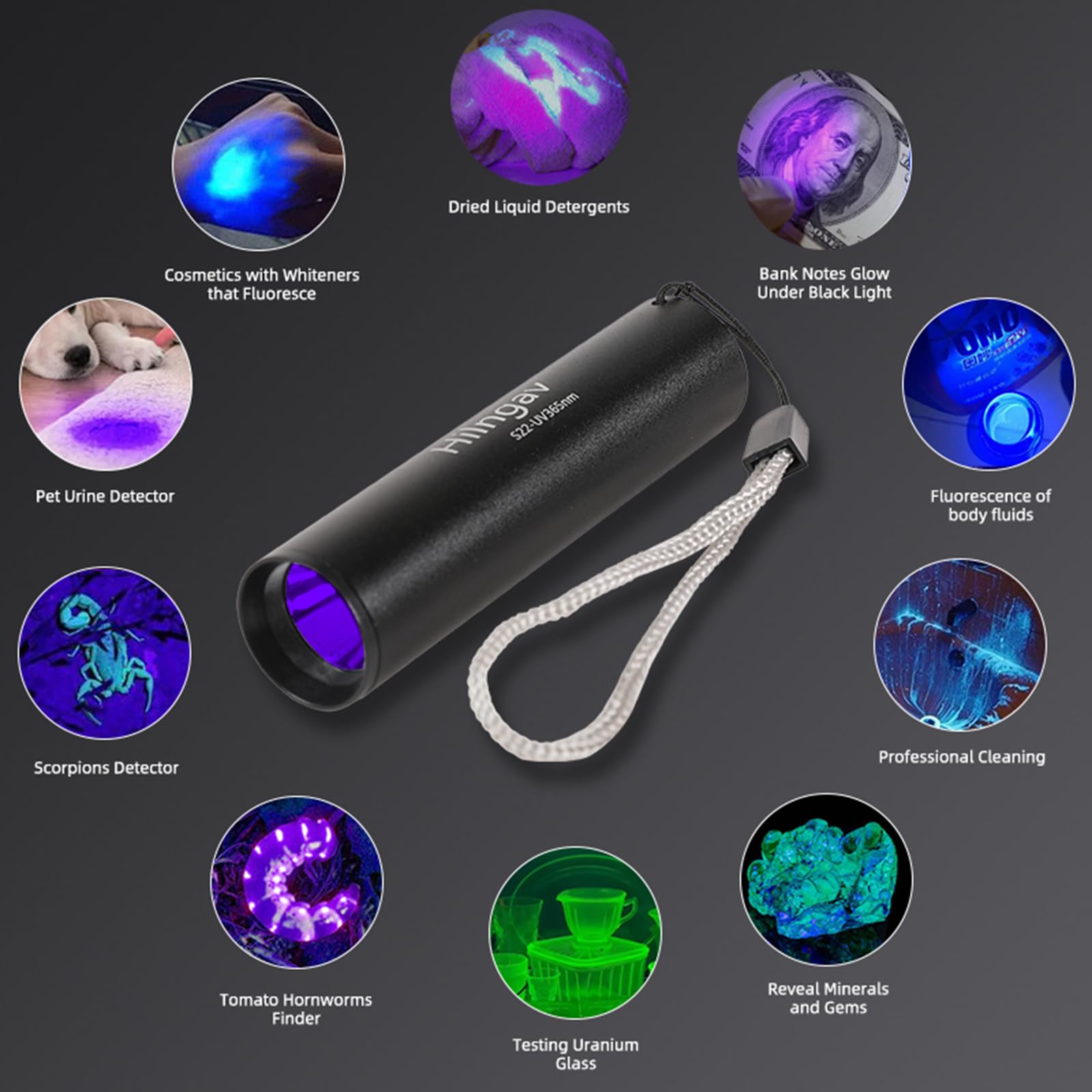 Hilngav 4 Pack Flashlight Uv Black Light 365 Nm 395 Nm, Mini Usb C Led Rechargeable Torch For Pet Dog Urine, Resin Curing, Fluorescent Agent, Stains Detection