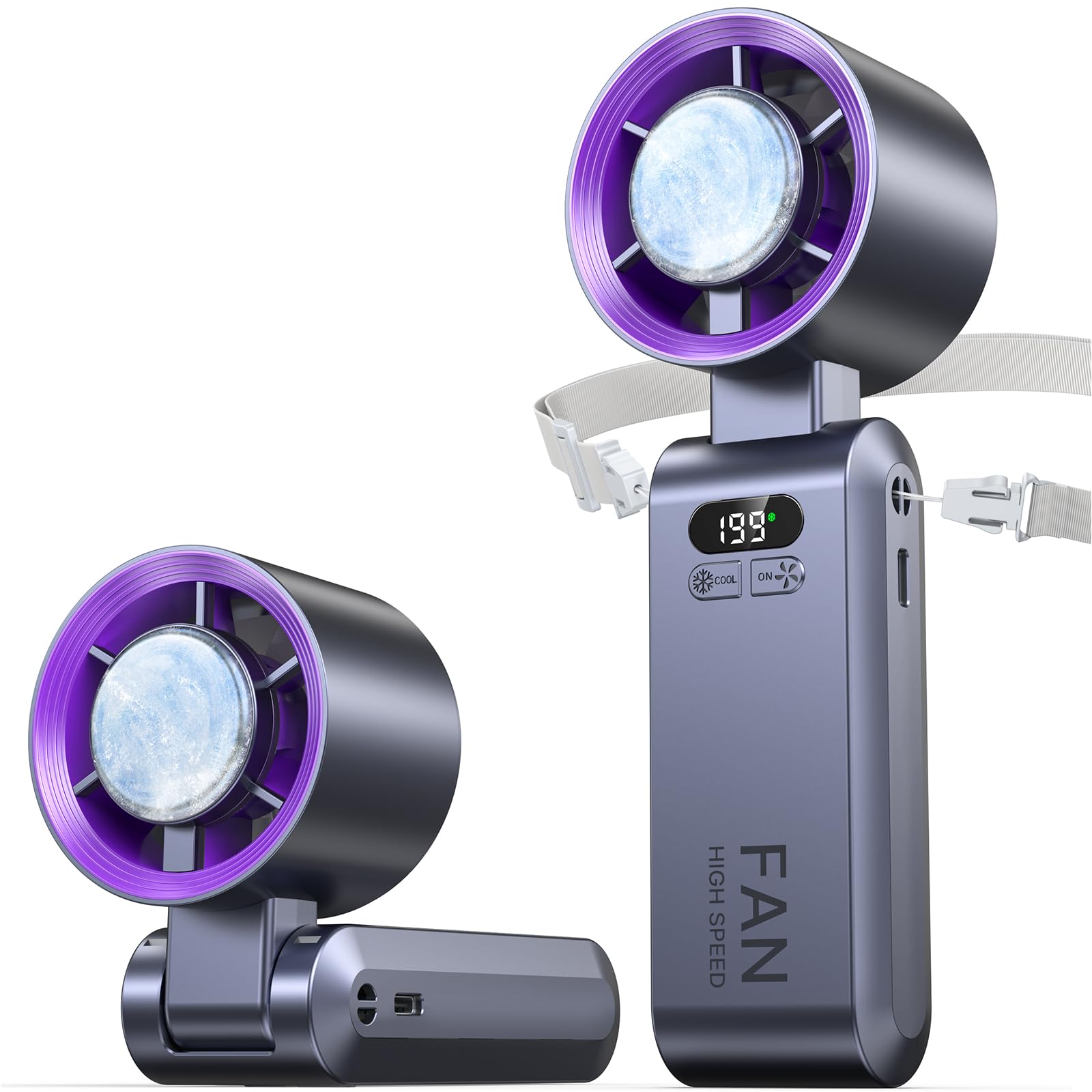 Handheld Portable Fan With Ice Cooler,Speed (1-199) 5500Mah Rechargeable Personal Fan - Koospark