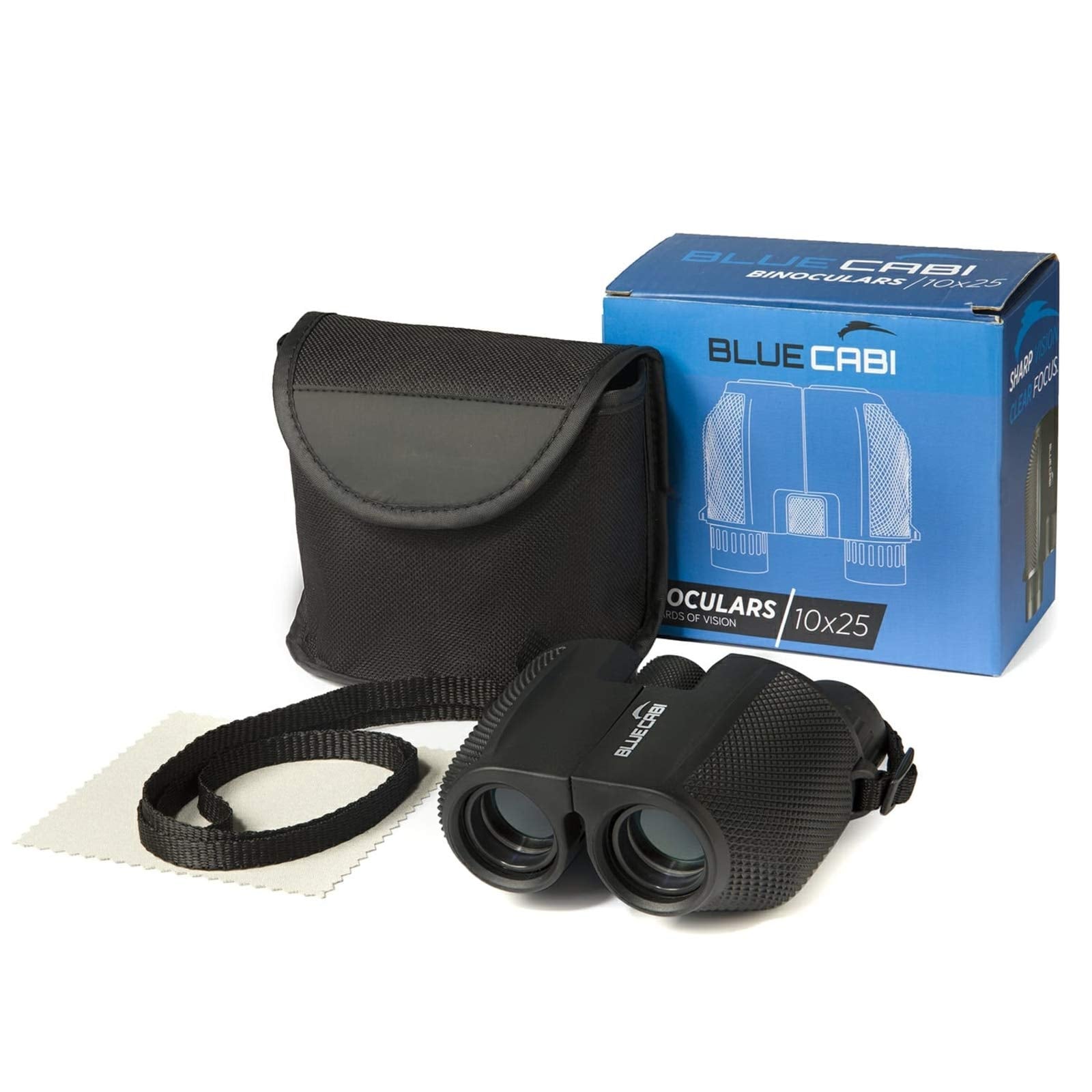 Bluecabi Compact 10X25 Binoculars – Lightweight, Foldable, High Powered Binoculars For Adults & Kids W/Powerful 10X Long Distance Magnification, Easy Focus Knob, Texture Grip, Neck Strap & Travel Bag