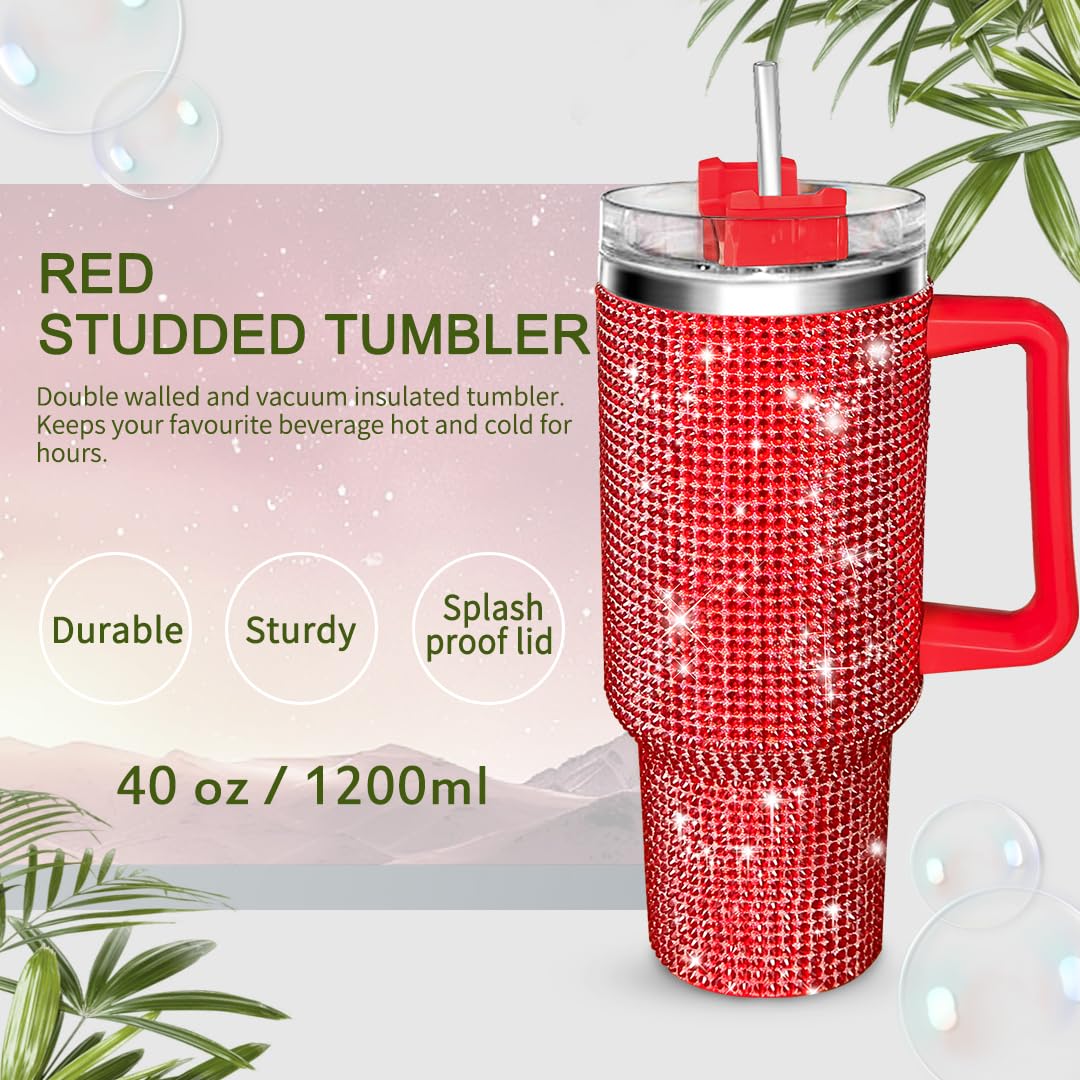 40Oz Tumbler With Handle-Glitter Rhinestones Tumbler Bling Cups Stainless Steel Water Bottle