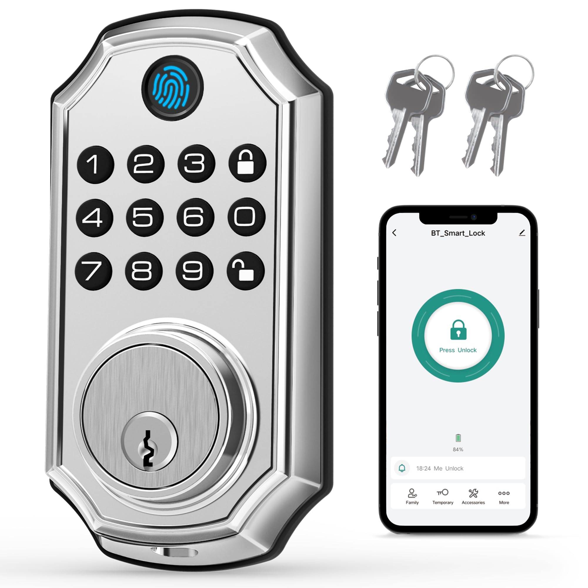 Lock&Solver Keyless Entry Door Lock, Smart Lock For Front Door, Keypad Fingerprint Doorlock, App Remote Control, One-Time Code, Auto Lock, Easy Installation With Video Guide, Rust-Resistant Zinc