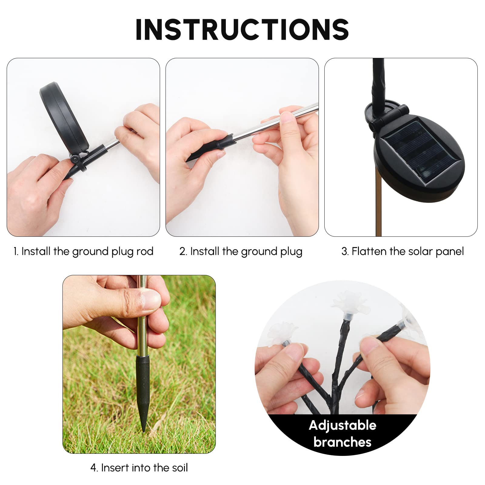 Originalsourcing Solar Outdoor Lights - Waterproof Landscape Decor With Adjustable Flower Tree Stems For Garden, Patio, Pathway (Yellow, 2 Pack)