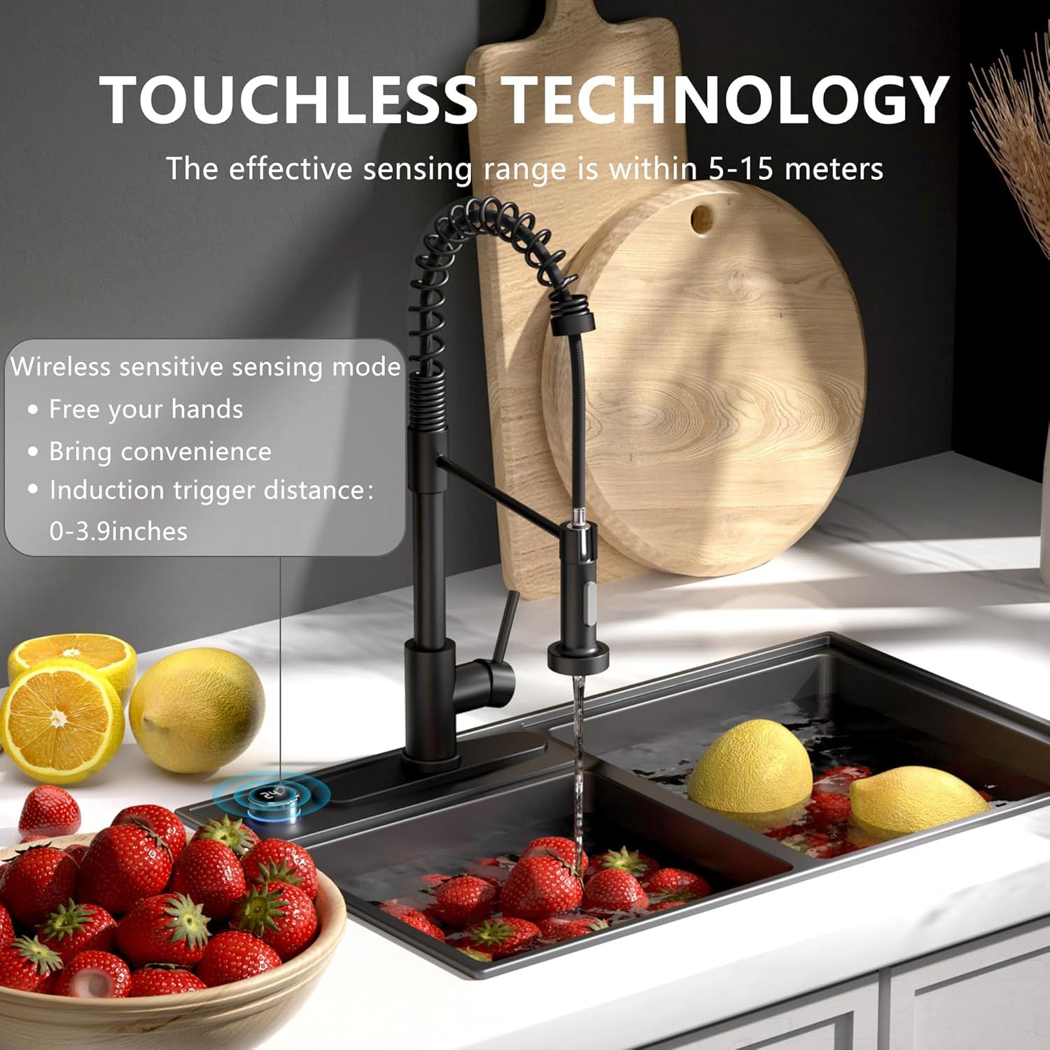 Jianianhua Touchless Kitchen Faucet Motion Sensor Smart Kitchen Sink Faucet With Pull Down Sprayer Commercial Modern Kitchen Faucets Matte Black Movable Sensor Faucet For Sink, Rv