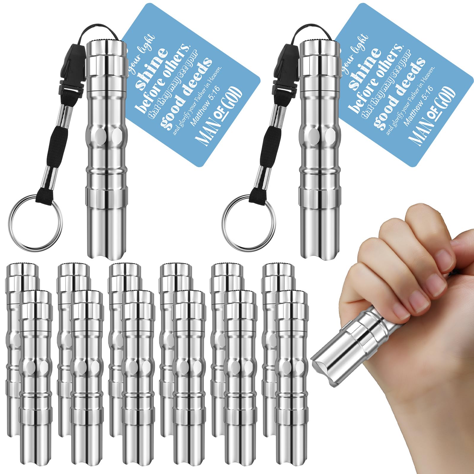 Tujoe 12 Sets Man Of God Father Religious Flashlight Keychains With Bible Verse Card For Christian Church Supplies
