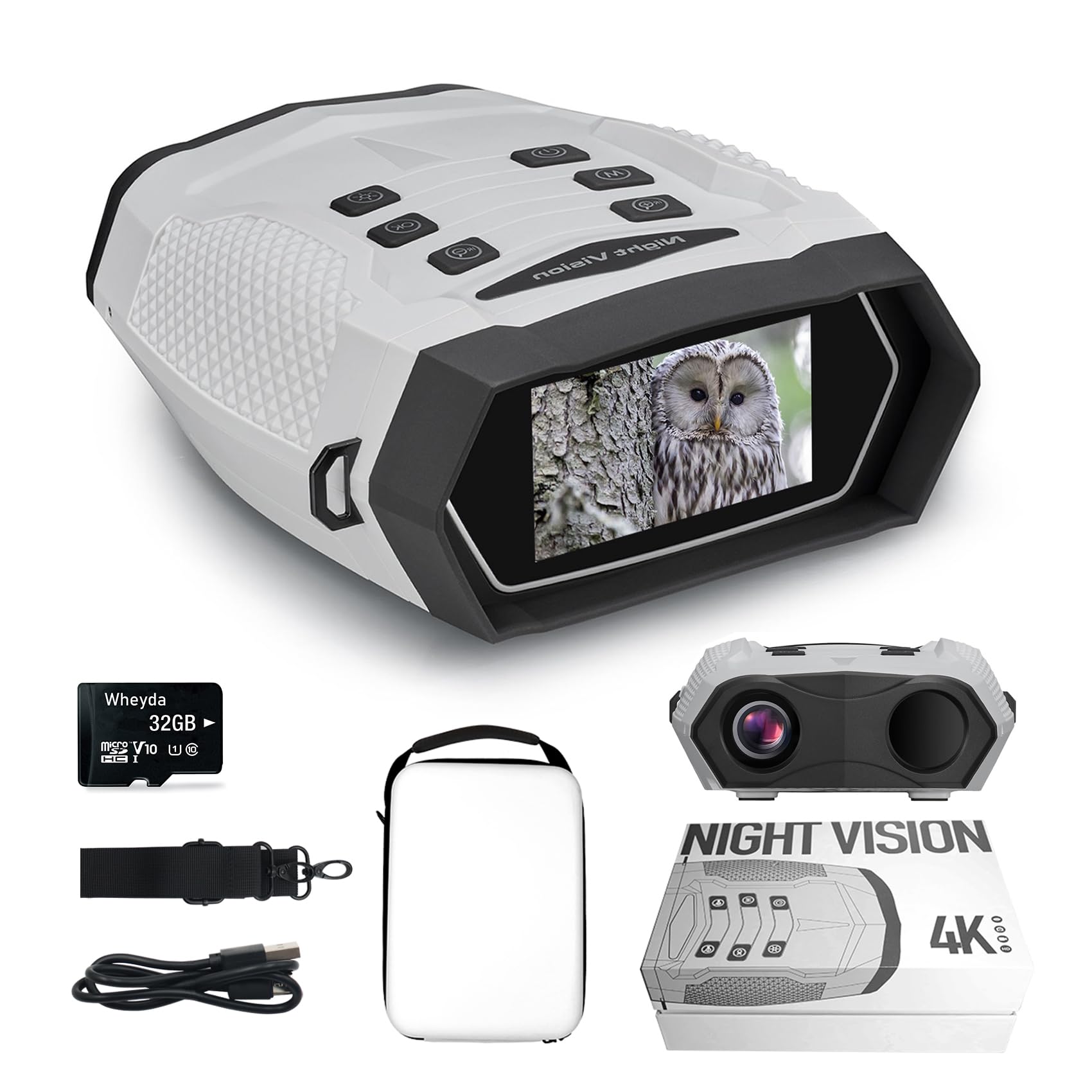 Wheyda Night Vision Goggles, 48Mp Full-Color 4K Night Vision Binoculars, 8X Digital Zoom And 1968Ft Viewing Range, 3" Screen With 32Gb Tf Card,Backlight Button For Camping Hunting