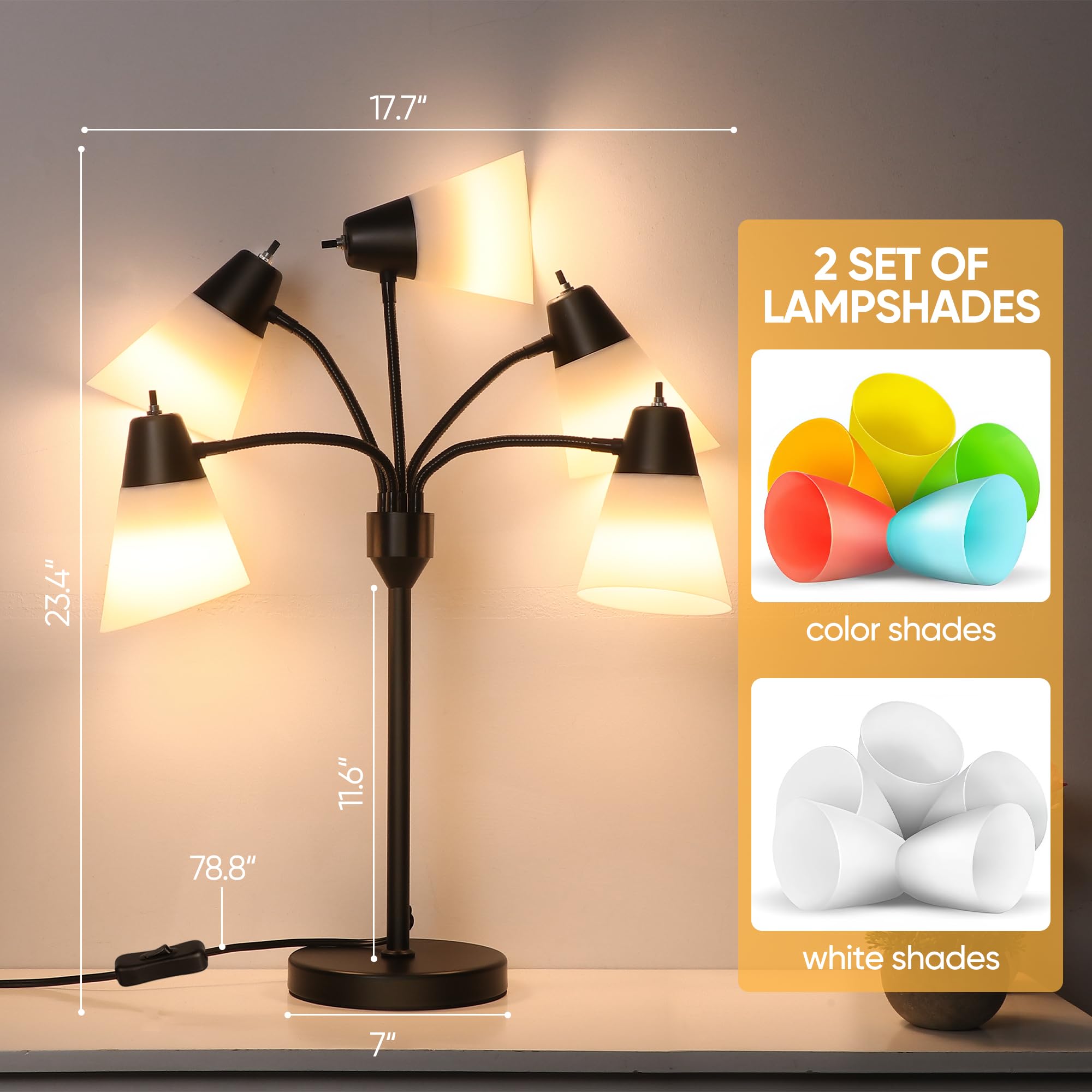 Hamucd Medusa Bedside Table Lamp For Bedroom, Modern Multi Head 5 Shade Lamps, Adjustable Lamp For Night Stands, Led Desk Lamp With Fun Light Multicolored Shades For Livingroom Kids Room, Office