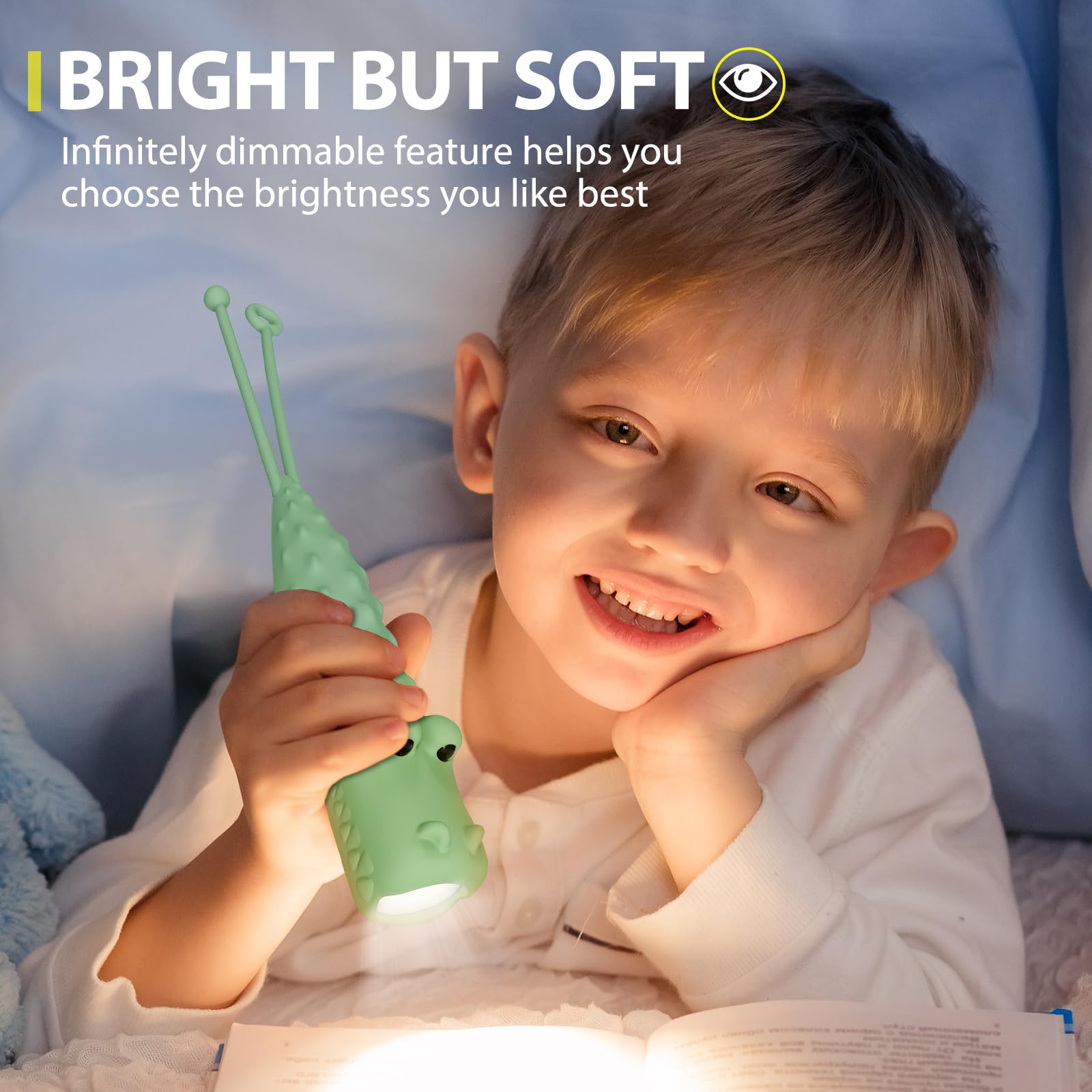 Loveruis Rechargeable Flashlights For Boys Kids Flashlights Cool Toy Dimmable Silicon Toddler Flashlight With Keychain Camping, Birthday For Boys Children Ages 3-12 (Crocodile)