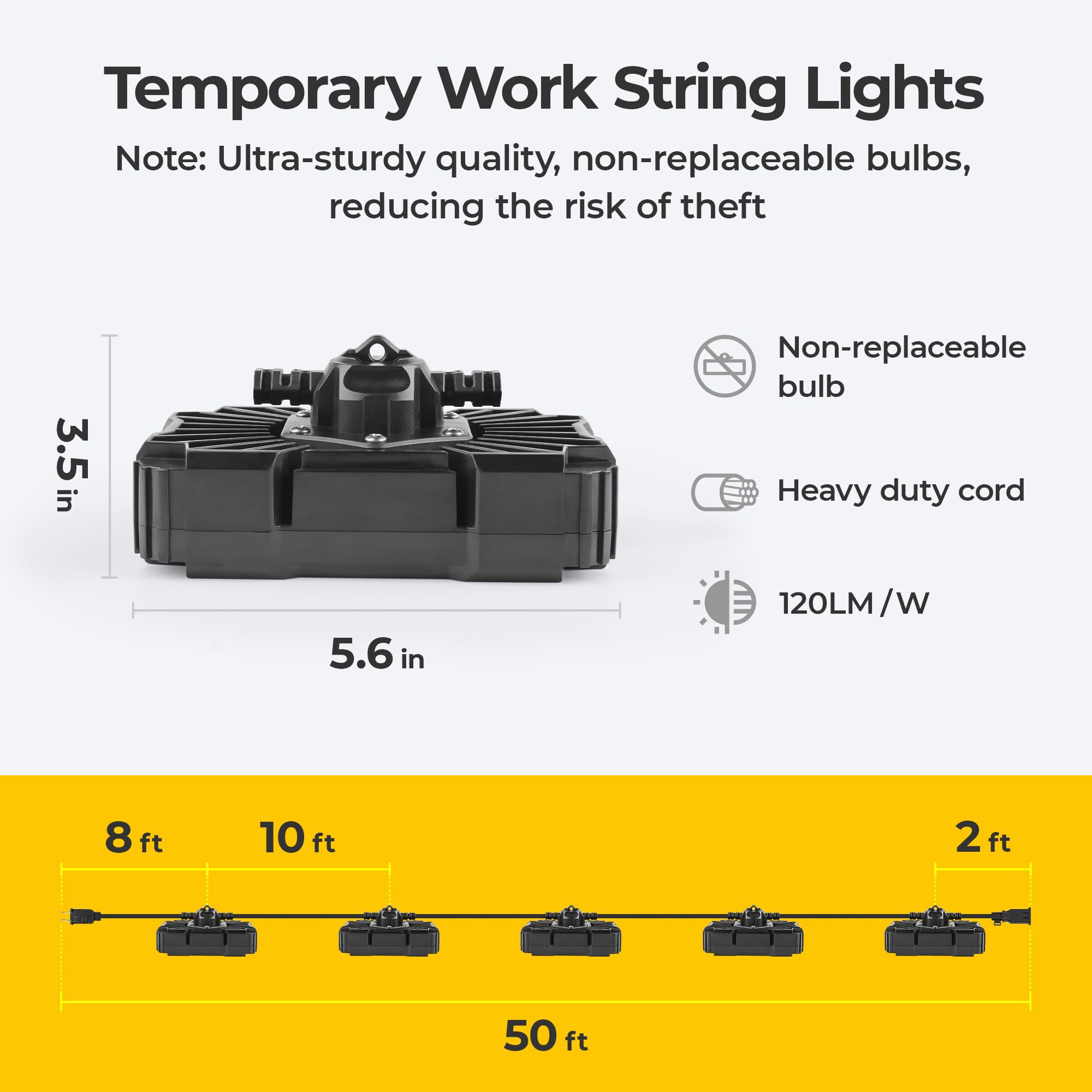 Omlite 90W Led String Lights:Etl Listed Bright Industrial Outdoor Temporary Lighting Hanging Ip65 Waterproof 18Awg Wire Work Construction Light For Attic Jobsite Garage