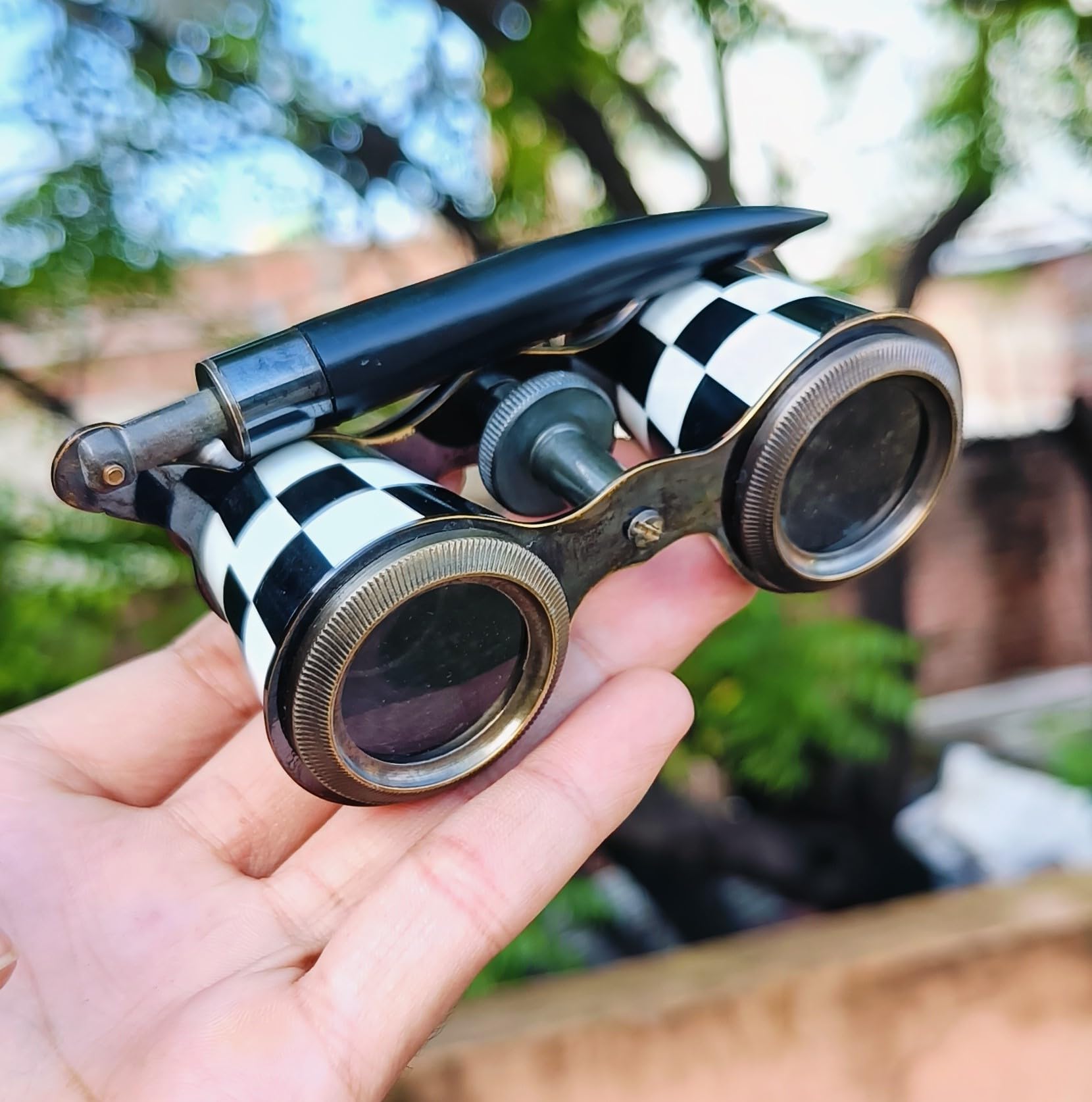 Sifaat World 2.5 Inches Opera Glasses Binocular For Adults- Captain'S Mother Of Pearl Solid Brass Opera Binoculars With Handle -Pocket Size Handel Binoculars For Kids, Bird Watching, Hunting