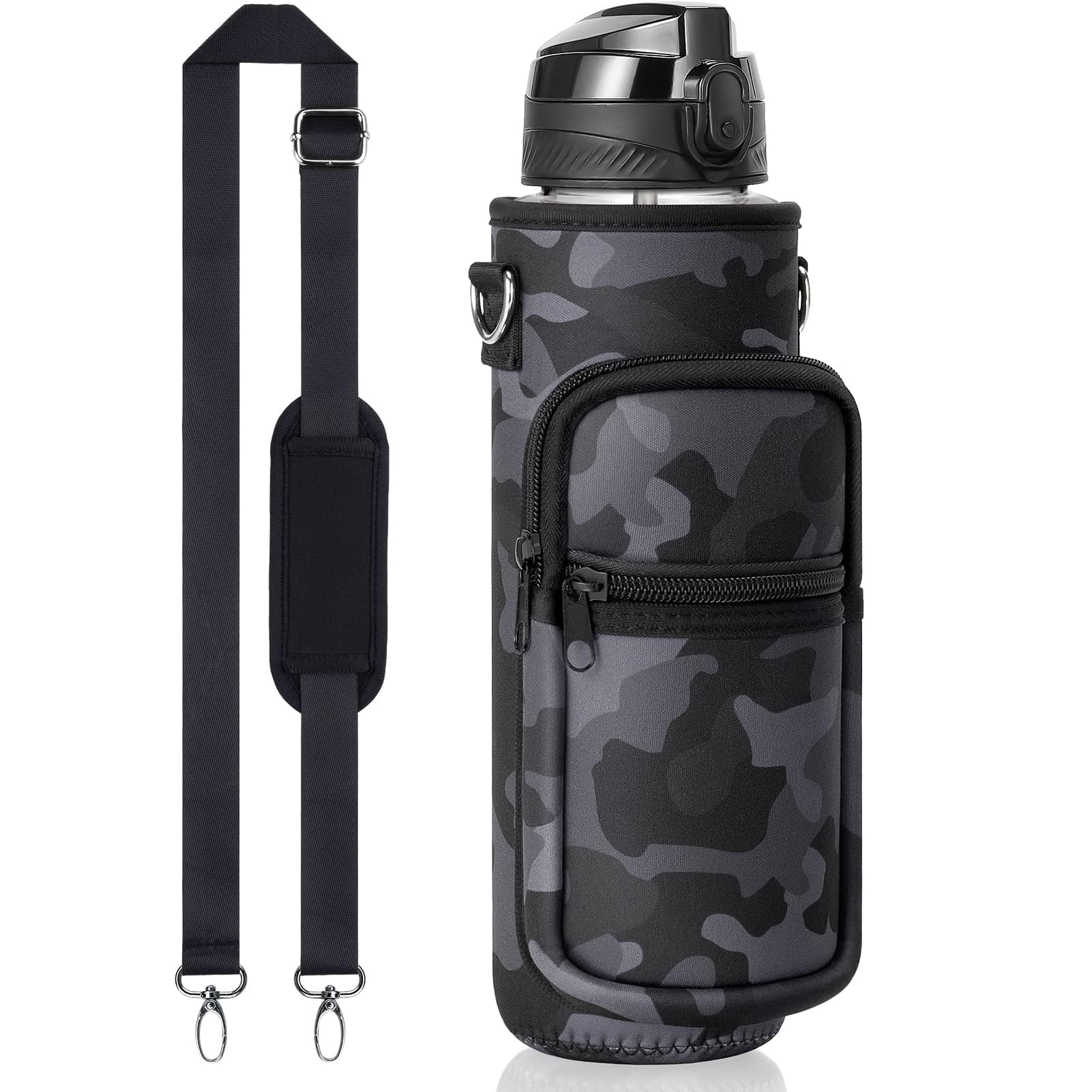 Fimibuke 32 Oz Water Bottle With Sleeve - Leakproof Sport Large 1L Plastic Motivational
