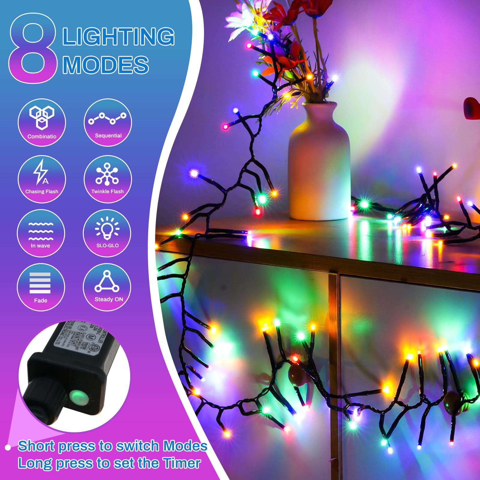 Jeayydsi Christmas Lights 1000Led 66Ft Waterproof Outdoor Christmas Lights Timer 8 Modes Twinkle Fairy Lights Led String Lights Indoor Christmas Tree Lights For Wedding Party Yard House Decor(Multicolour)