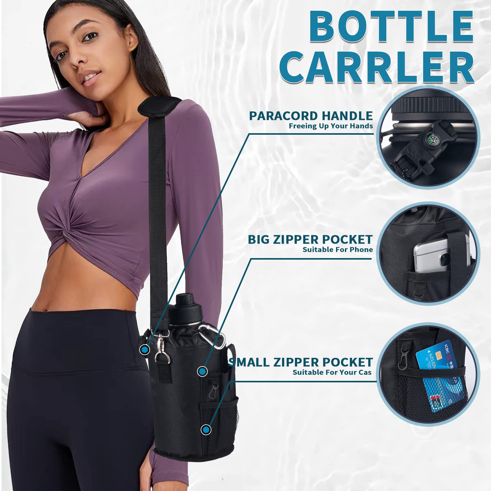 Mezmut 64Oz Insulated Water Bottle With Paracord Handle,Half Gallon Water Bottle Jug With Straw