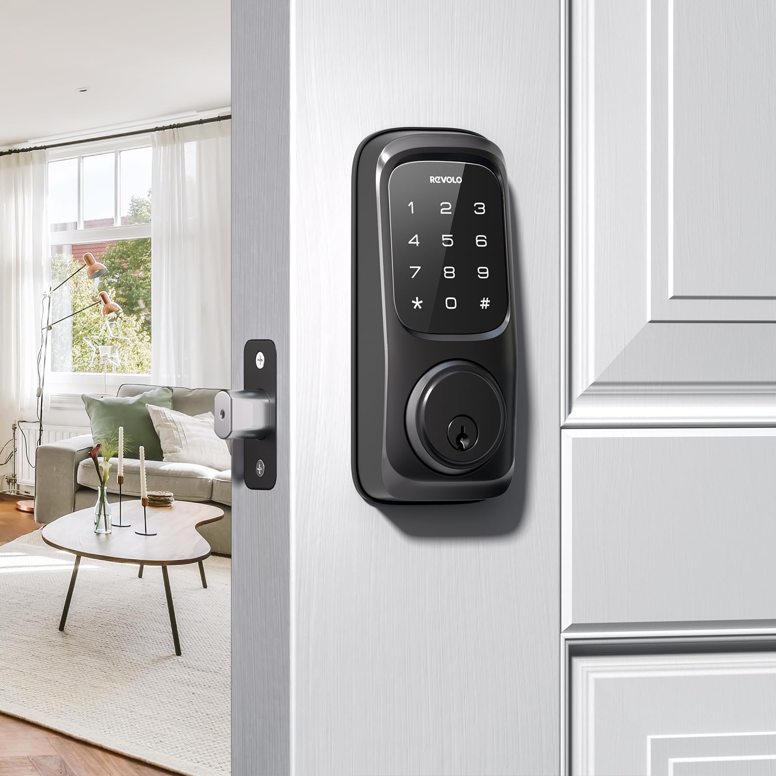 Revolo Keyless Entry Door Lock With Touchscreen Keypads, Electronic Keypad Deadbolt For Front Door, Ansi Grade 2 , All-Metal Construction, Auto Lock, Easy To Install, Matte Black