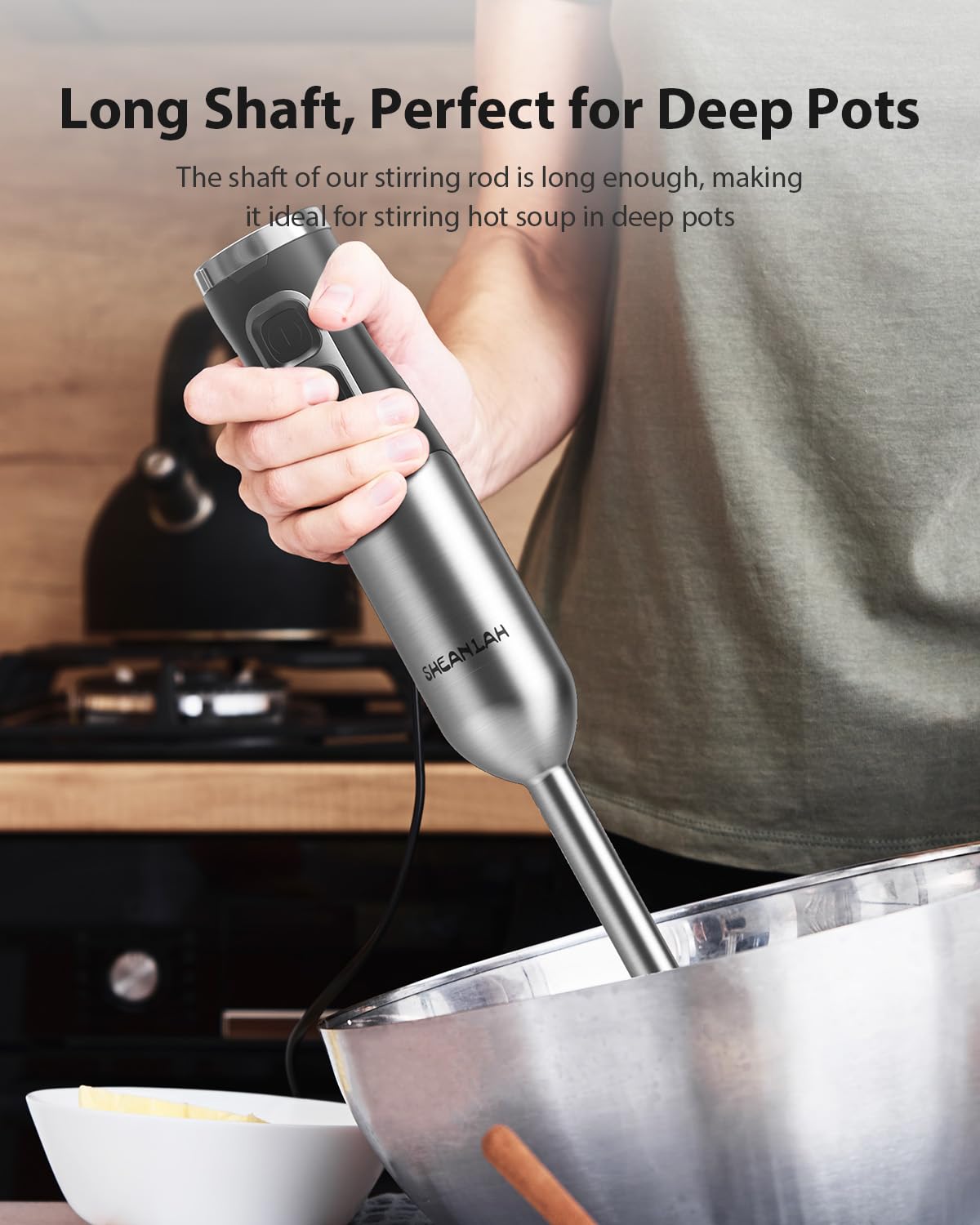 Sheanlah 1000W Powerful Immersion Blender Handheld, Update Hand Blender With 25-Speed And Heavy-Duty Copper Motor, 4 In 1 Hand Mixer With Chopper, Whisk, Beaker And Wand