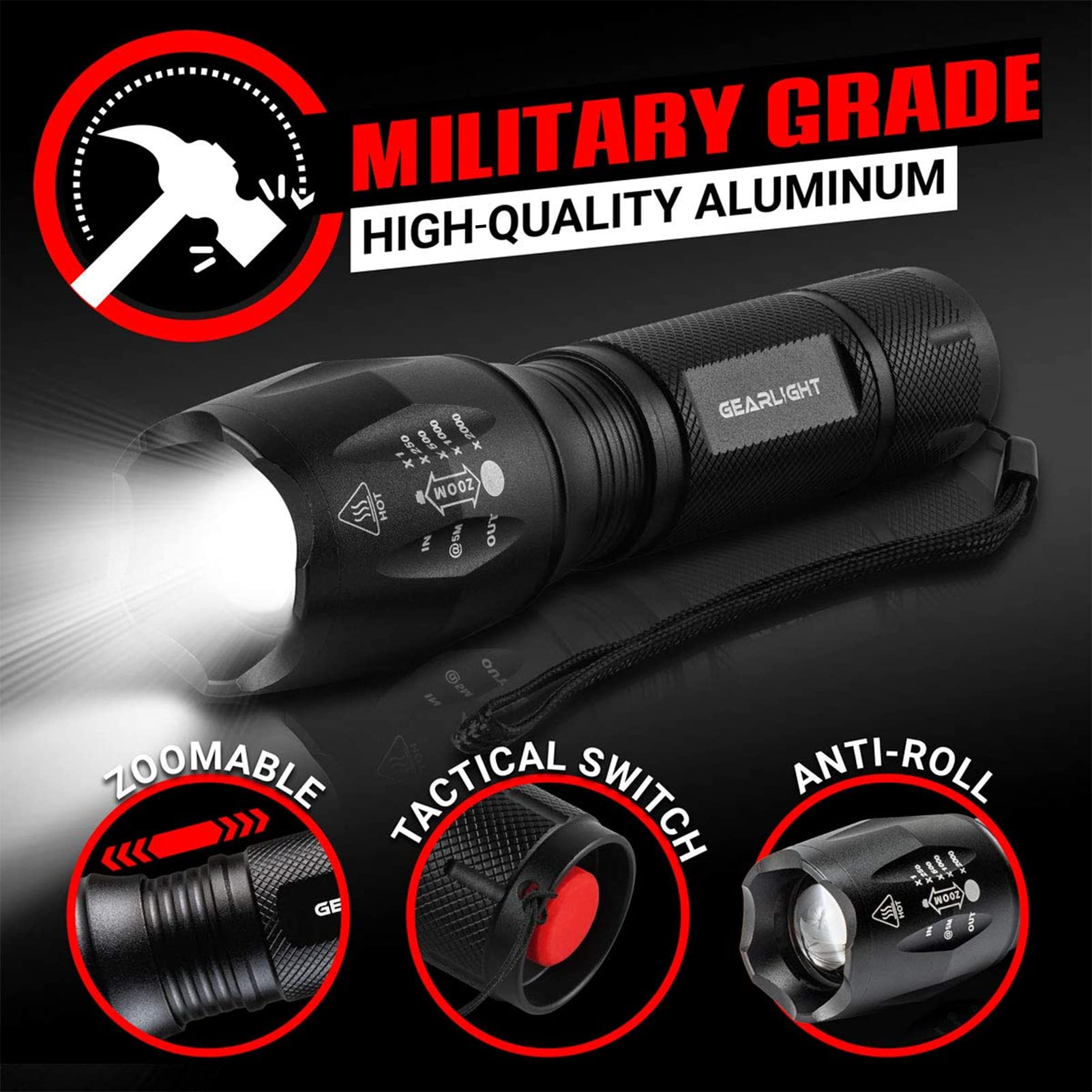 Gearlight Led Flashlights - Mini Camping Flashlights With High Lumens, 5 Modes, Zoomable Beam - Powerful, Bright, And Versatile Tactical Flash Light For Outdoor And Home Use
