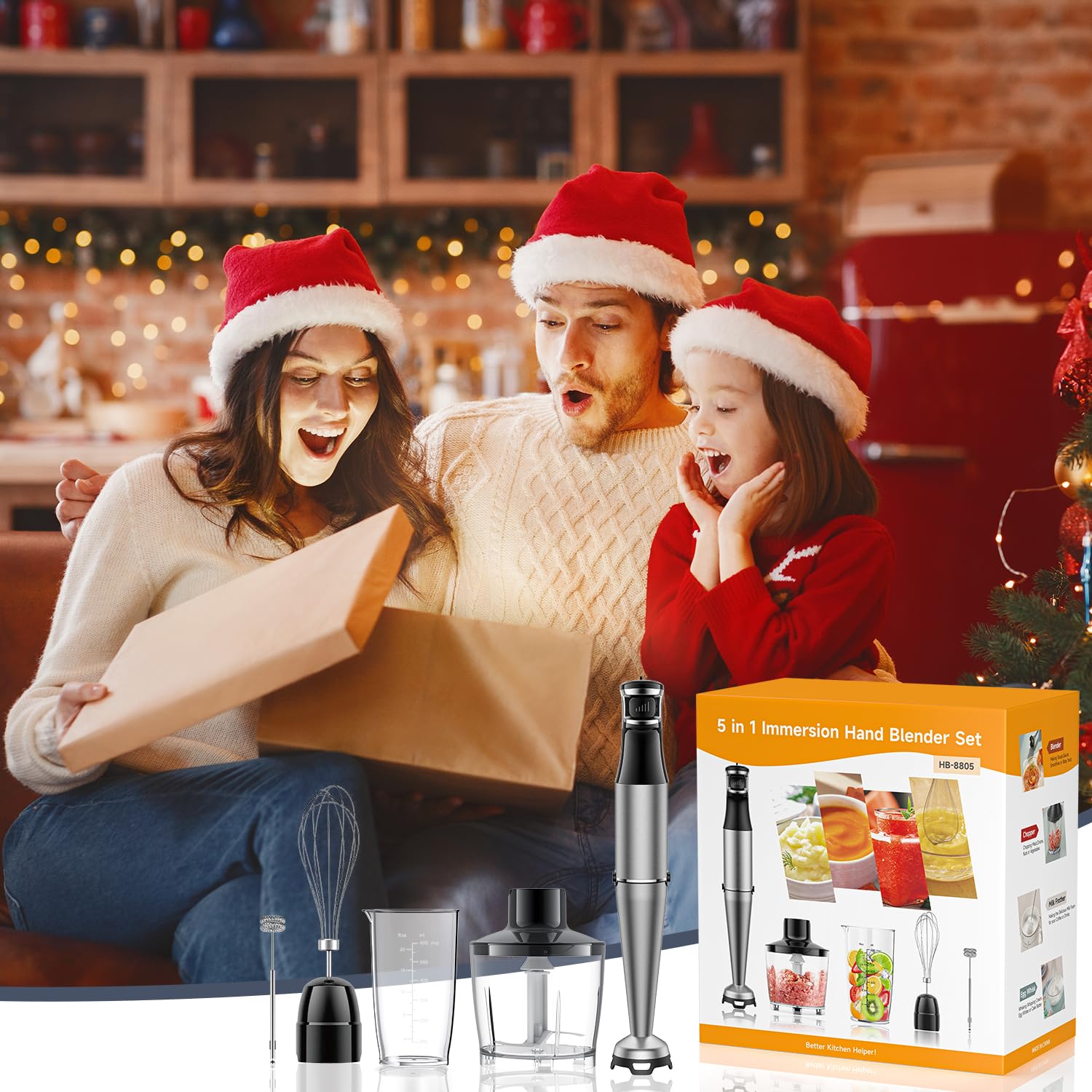 Uniqus 1000W 5-In-1 Immersion Hand Blender Infinitely Variable Speed Stainless Steel Emulsifier With Chopper, Breaker, Whisk, Milk Frother Soup, Smoothie Puree Maker