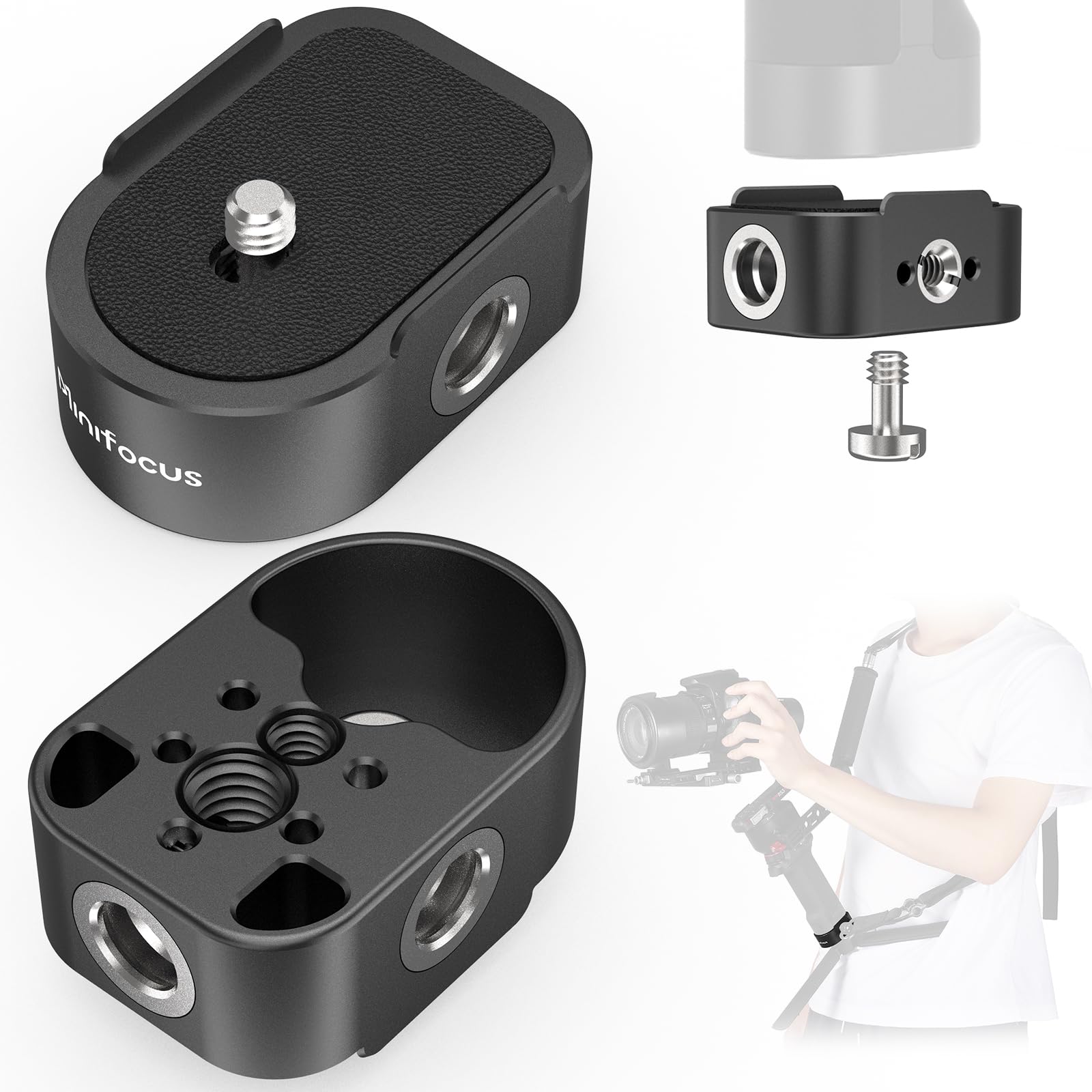 Minifocus Battery Handle Base Compatible With Dji Rs 4/Rs 4 Pro/Rs 3/Rs 3 Pro/Rs 2, Weight-Reducing Baseplate Accessory Mounting Bracket With Qd Socket, 1/4" & 3/8" Threads