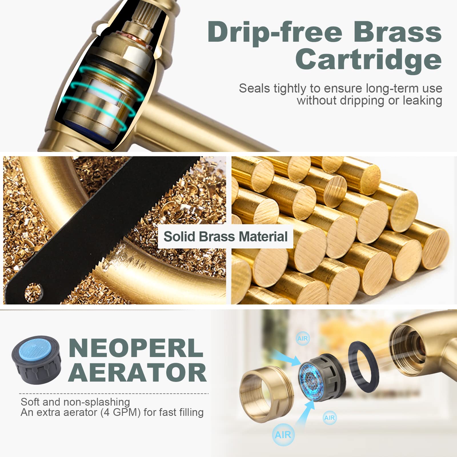 Arcora Pot Filler Deck Mount Stove Faucet, Brushed Gold Pot Filler Faucet, Folding Faucet With Stretchable Double Joint Swing Arms, Solid Brass Pot Filler