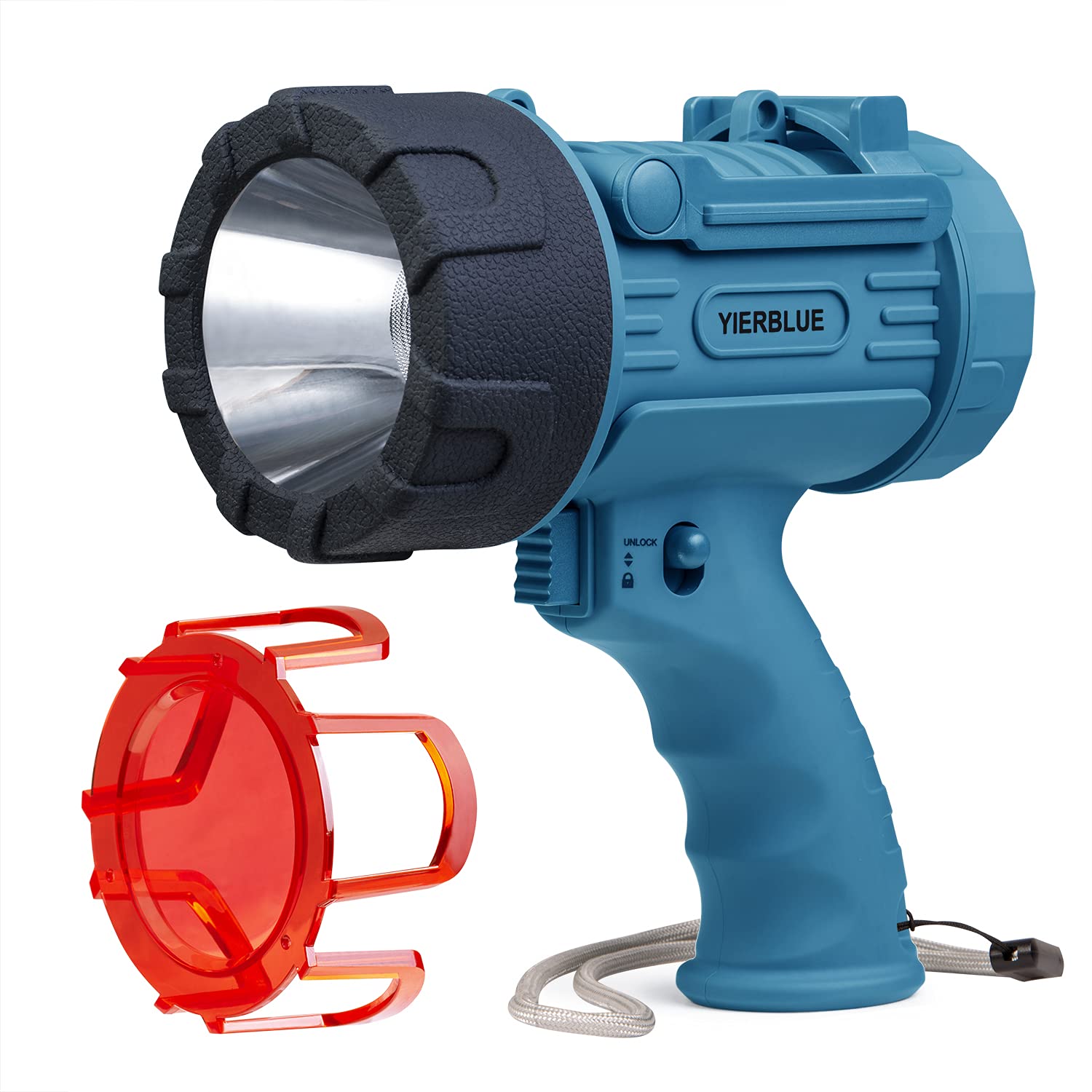 Yierblue Rechargeable Spotlight,18W Ipx7 Water-Resistant Flashlight, Super Bright 200000 Lumens Led,10000Mah 20H Ultra-Long Standby,Ideal Spotlight For Boating, Camping, Hiking, Hurricane Survival(Blue)…